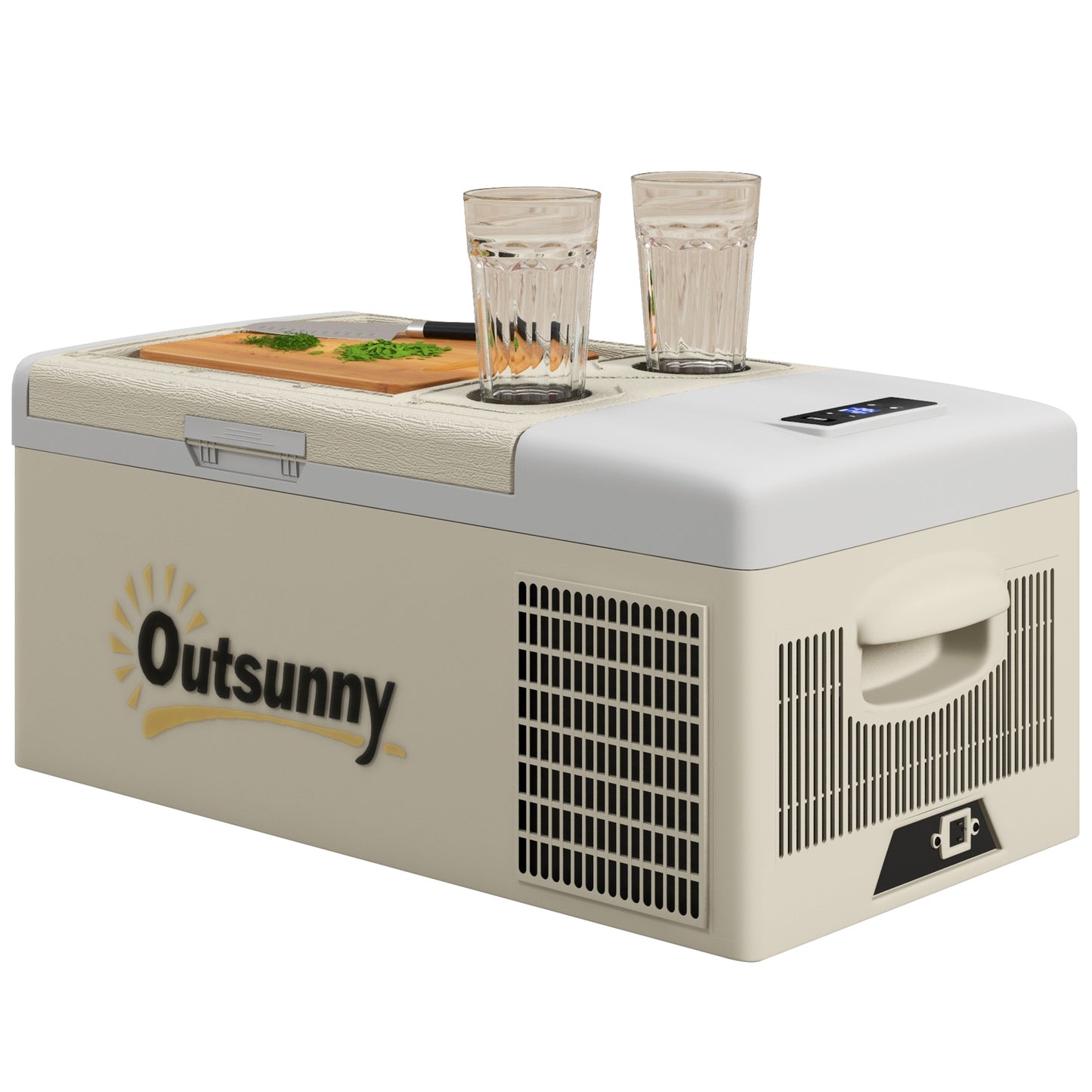 Outsunny 16L Car Fridge Freezer, Portable Car Refrigerator with 12V/24V DC and 100-240V AC, Khaki