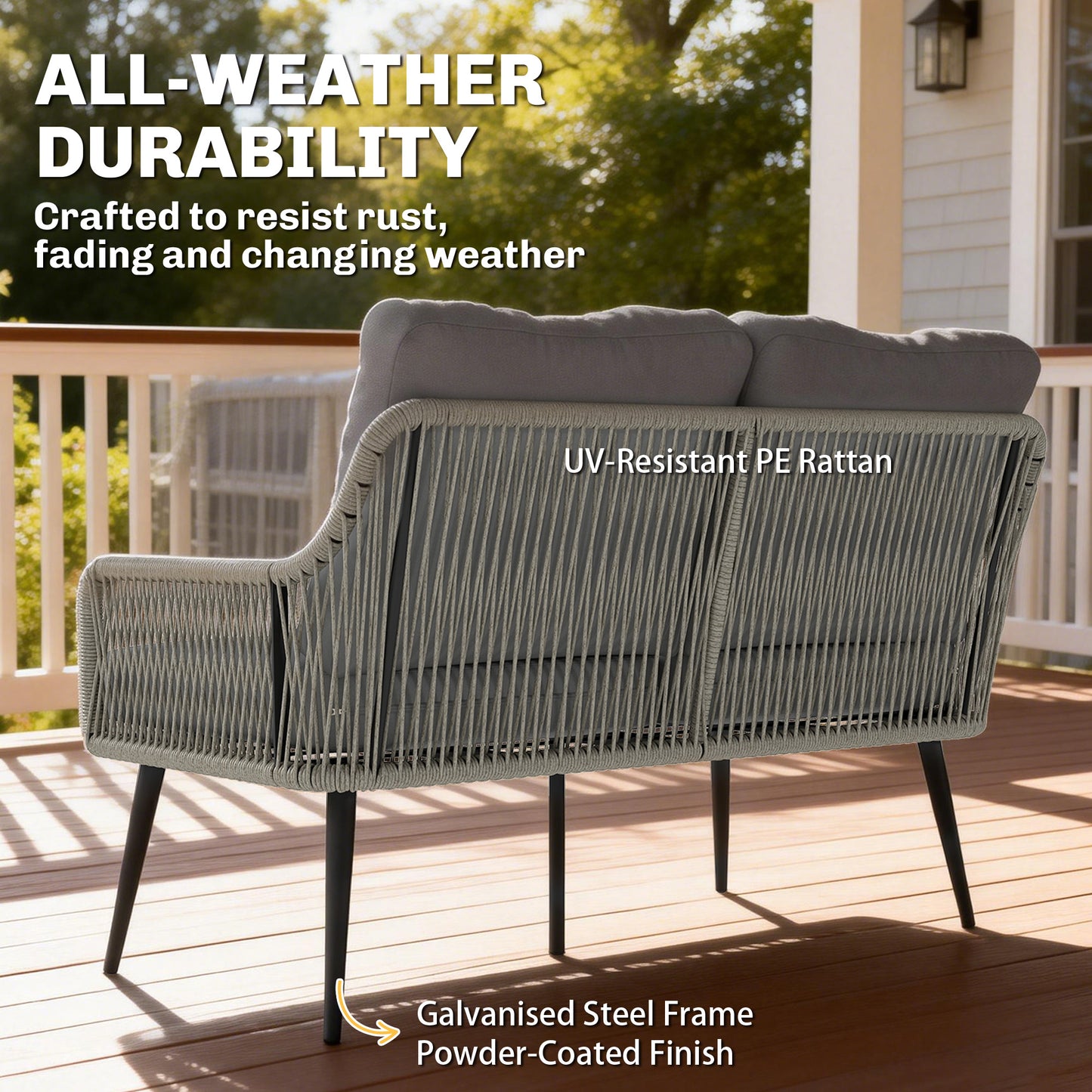 Outsunny Rattan Garden Furniture Set, 4 Piece Outdoor Patio Furniture Tempered Glass Table and Chairs, Indoor Balcony Conservatory Set