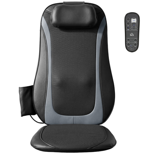 HOMCOM Back Massager with Heat, Deep Tissue Kneading Massage Chair with 3-Level Seat Vibration, Massage Chair Pad for Back Pain