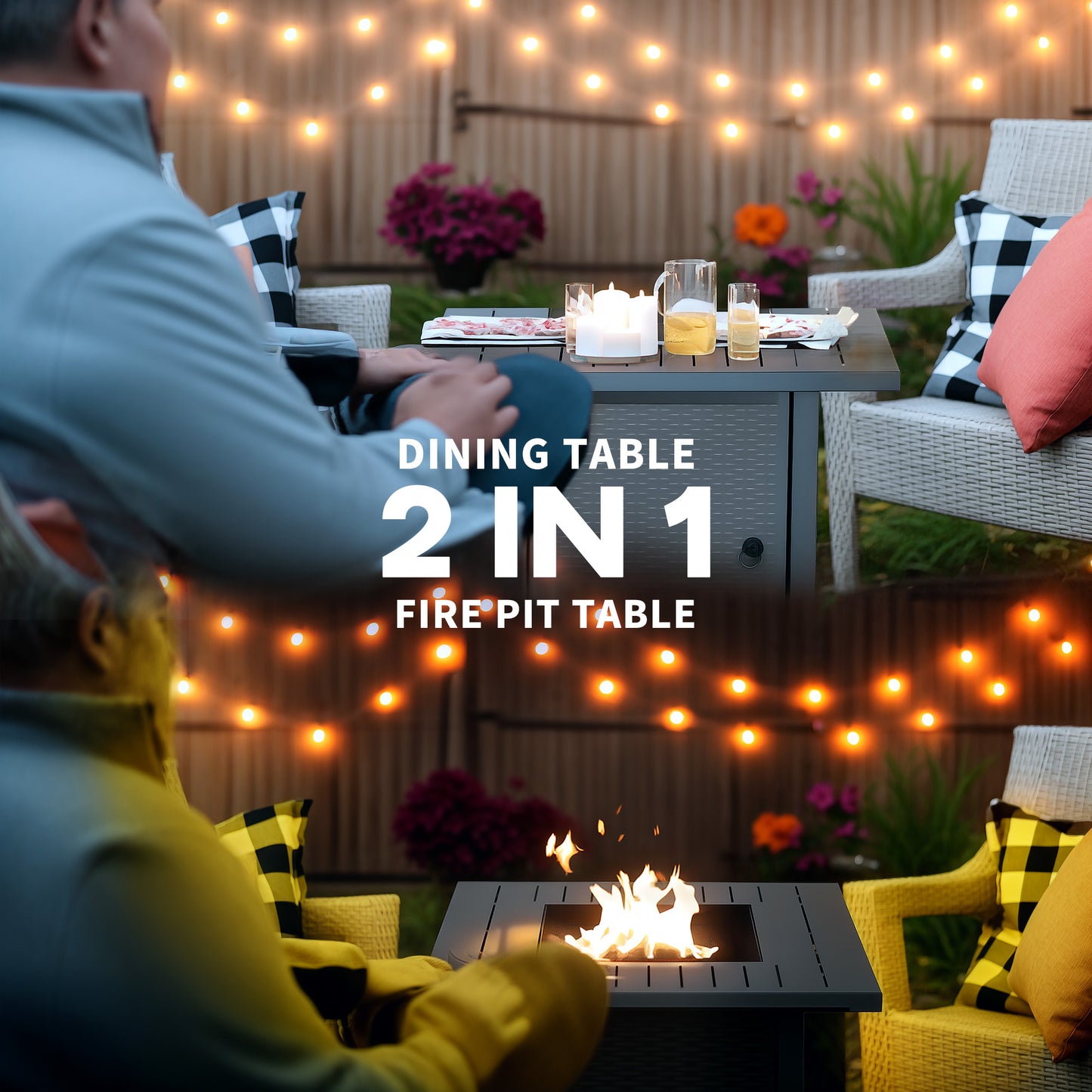 Outsunny Rattan-style Gas Fire Pit Table, 40,000 BTU Burner, Smokeless Patio Heater, Grey + Accessories