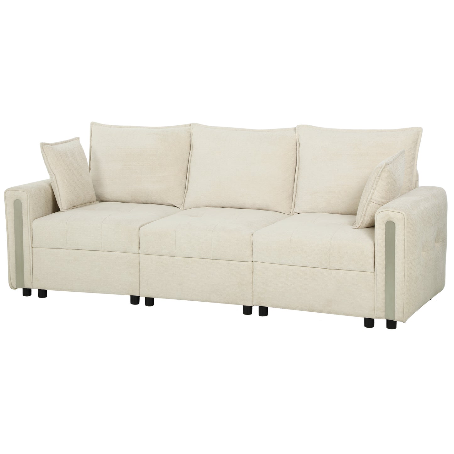 HOMCOM 3 Seater Sofa with Lift-Up Storage, 228cm Comfy Velvet Couch with Wide Deep Seat, Beige