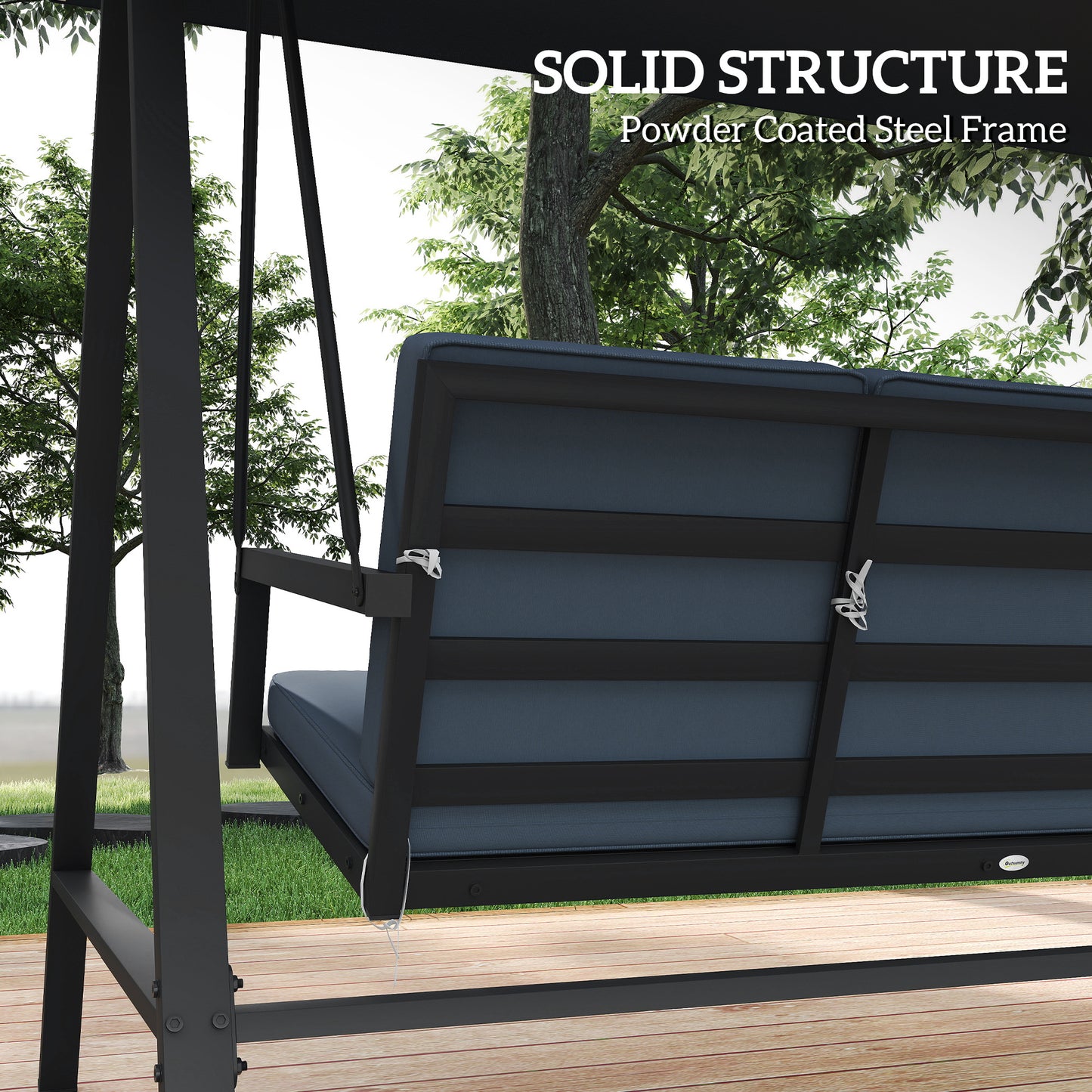 Outsunny Three-Seat Garden Swing Chair, with Adjustable Canopy - Dark Grey