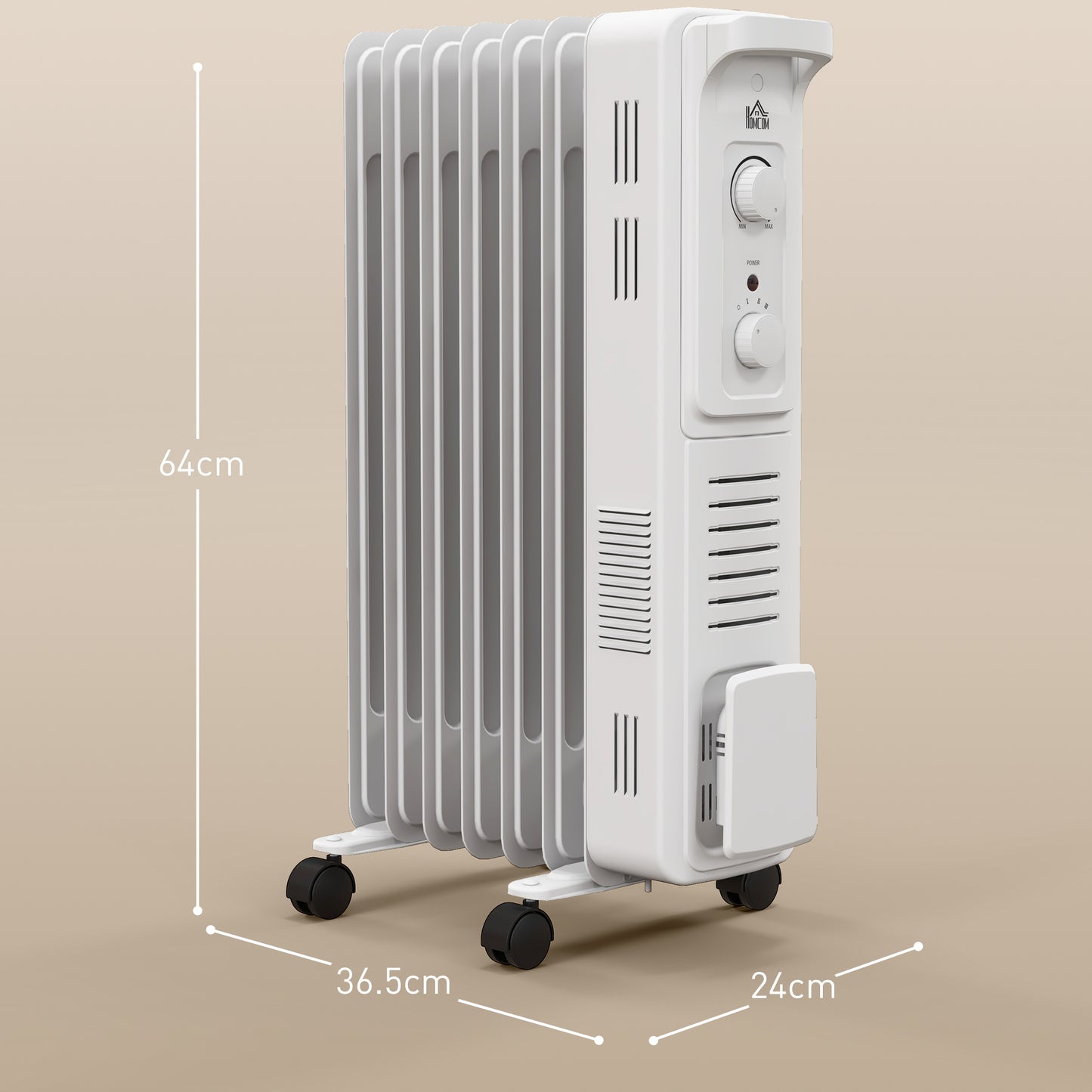HOMCOM 1500W Quiet Oil Filled Radiator, 7 Fin White