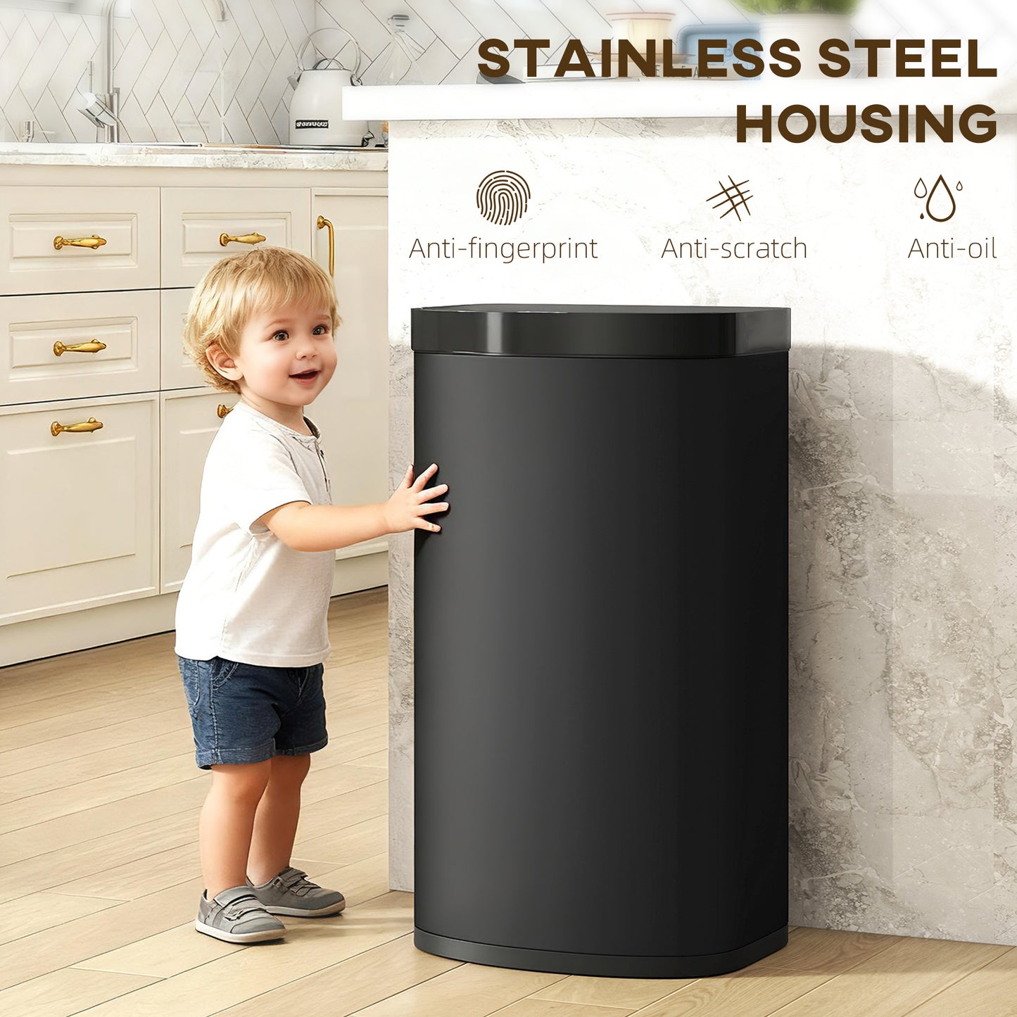 HOMCOM 55L Sensor Bin Stainless Steel Black