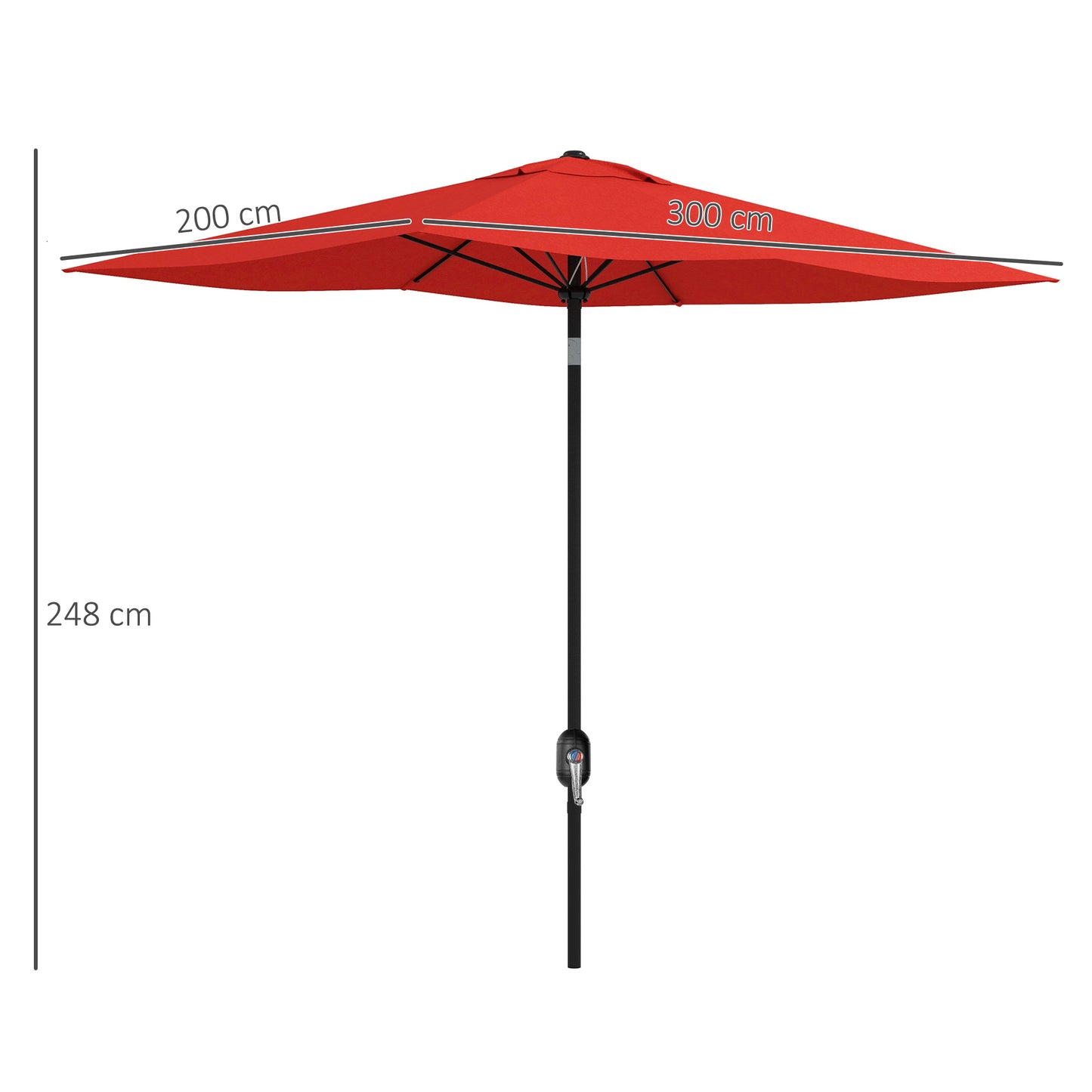 Outsunny 2x3m Garden Parasol, Rectangular Sun Shade with Crank & Tilt, Aluminium Pole, Wine Red