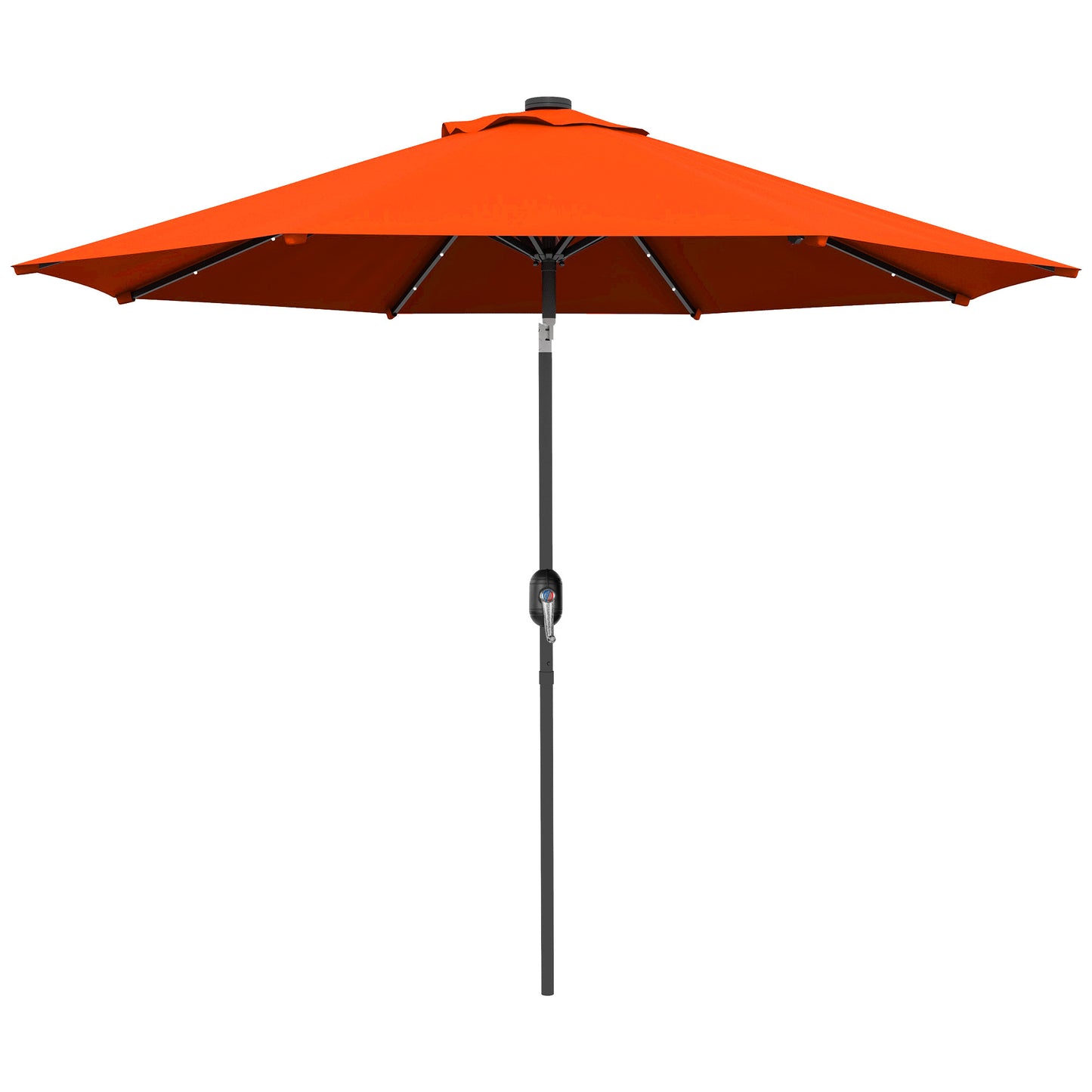 Outsunny 2.7m Outdoor Patio Garden Umbrella Parasol with Tilt Crank and 24 LEDs Lights Orange