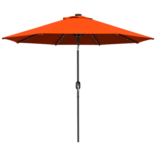 Outsunny 2.7m Outdoor Patio Garden Umbrella Parasol with Tilt Crank and 24 LEDs Lights Orange