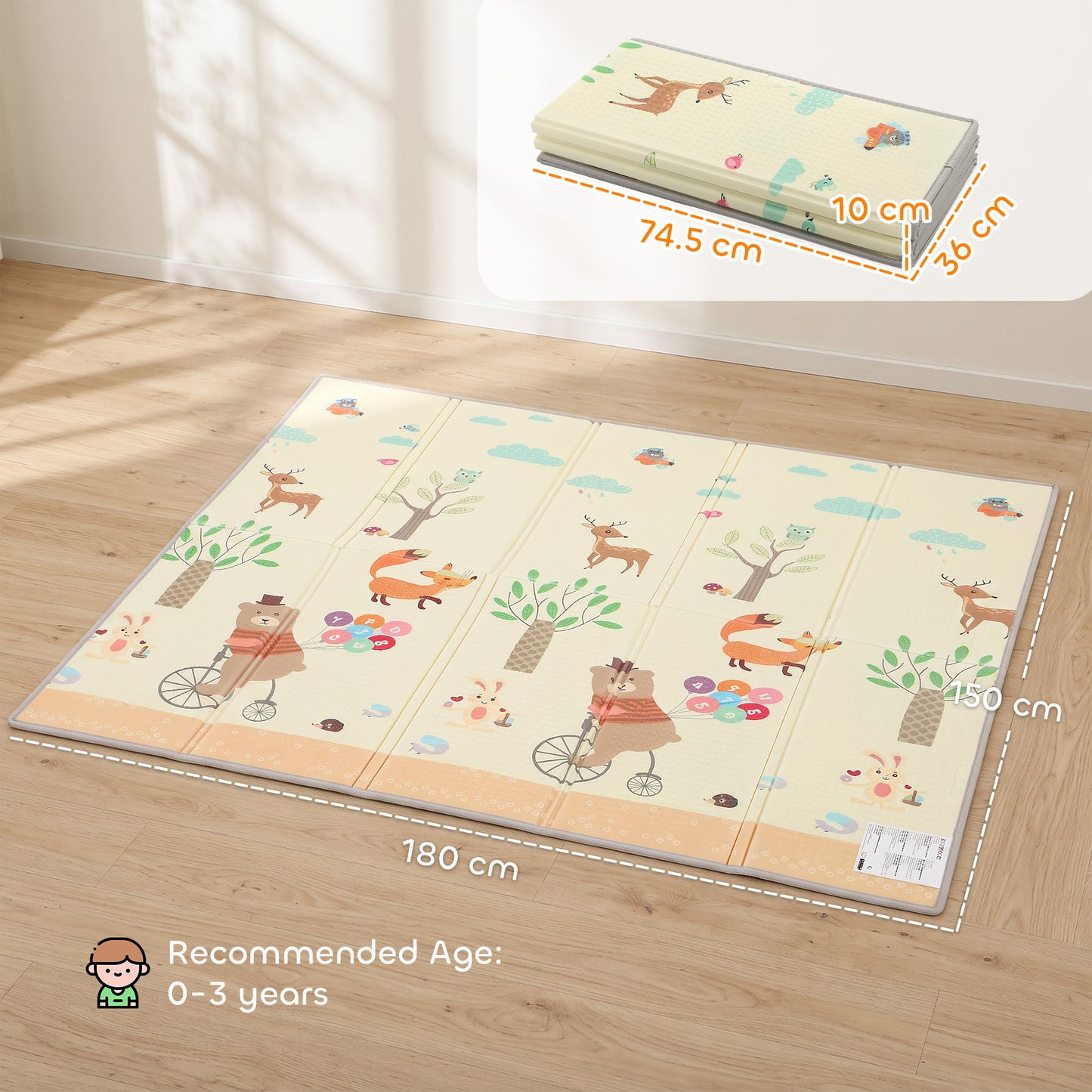 AIYAPLAY Foldable Reversible Baby Play Mat 180 x 150 cm, Waterproof, Non-Slip for Crawling and Learning, Animals & Forest Theme