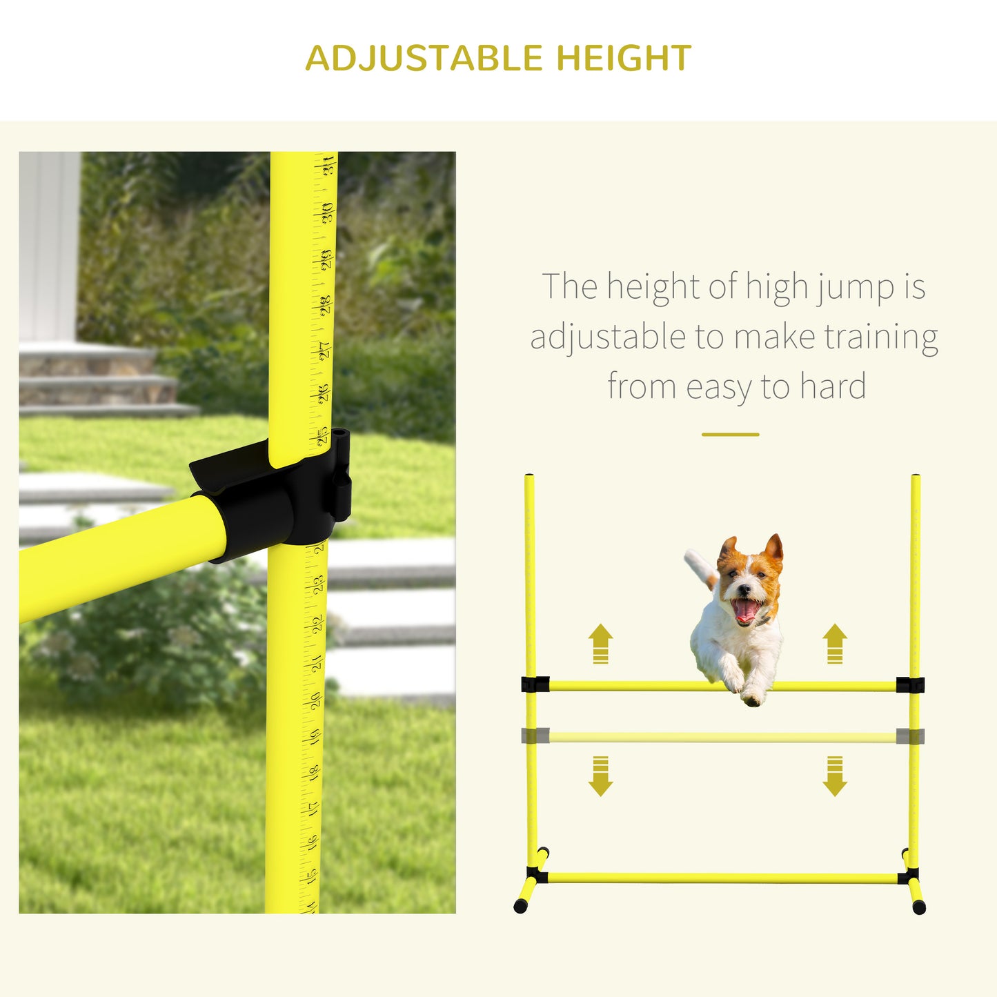 PawHut 4 Pieces Dog Agility Training Equipment, Adjustable Height Jumps Hurdle with Carrying Bag for Outdoor, Yellow