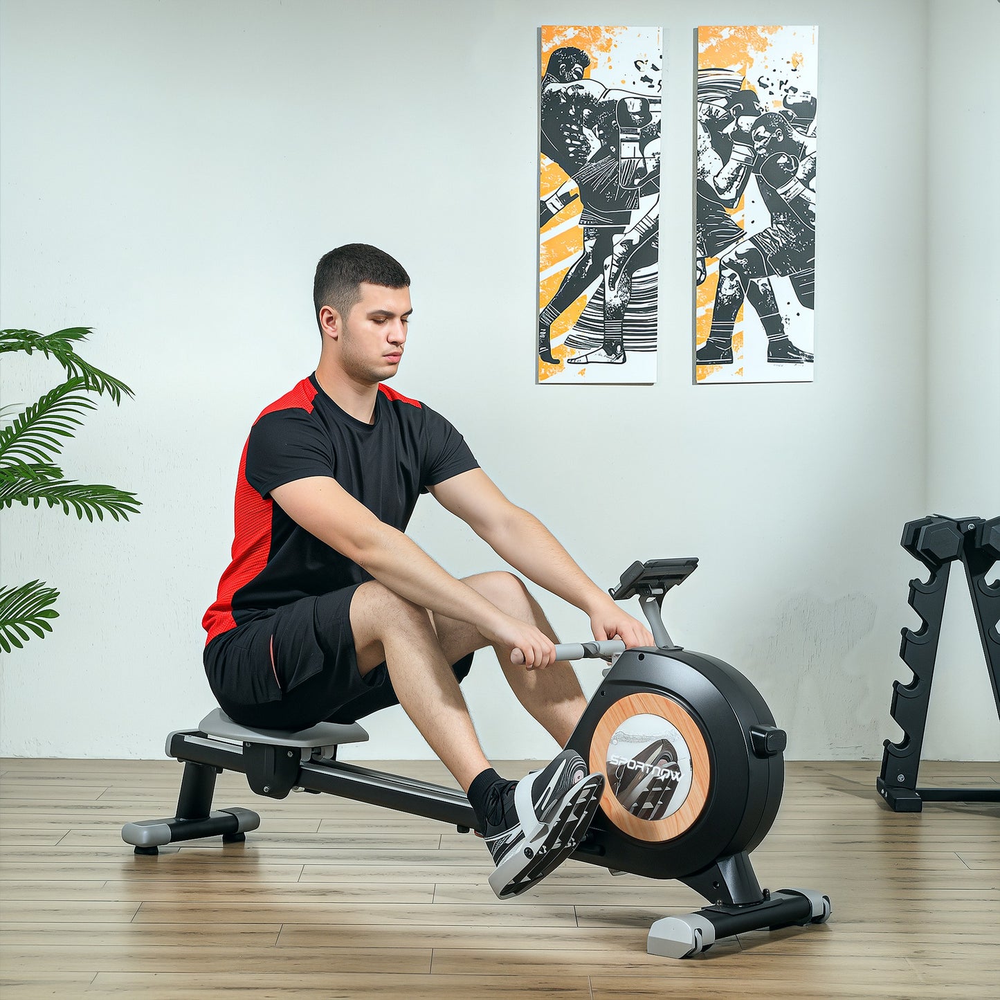 SPORTNOW Rowing Machine, 16-Level Magnetic Rower, LCD Monitor & Phone Holder, Vertical Storage, Black