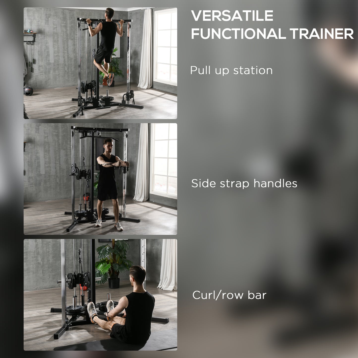 SPORTNOW Home Gym Machine, Multifunctional Equipment with High/Low Pulleys, Pull Up Bar, 15-Position Adjustable Training Station, Black