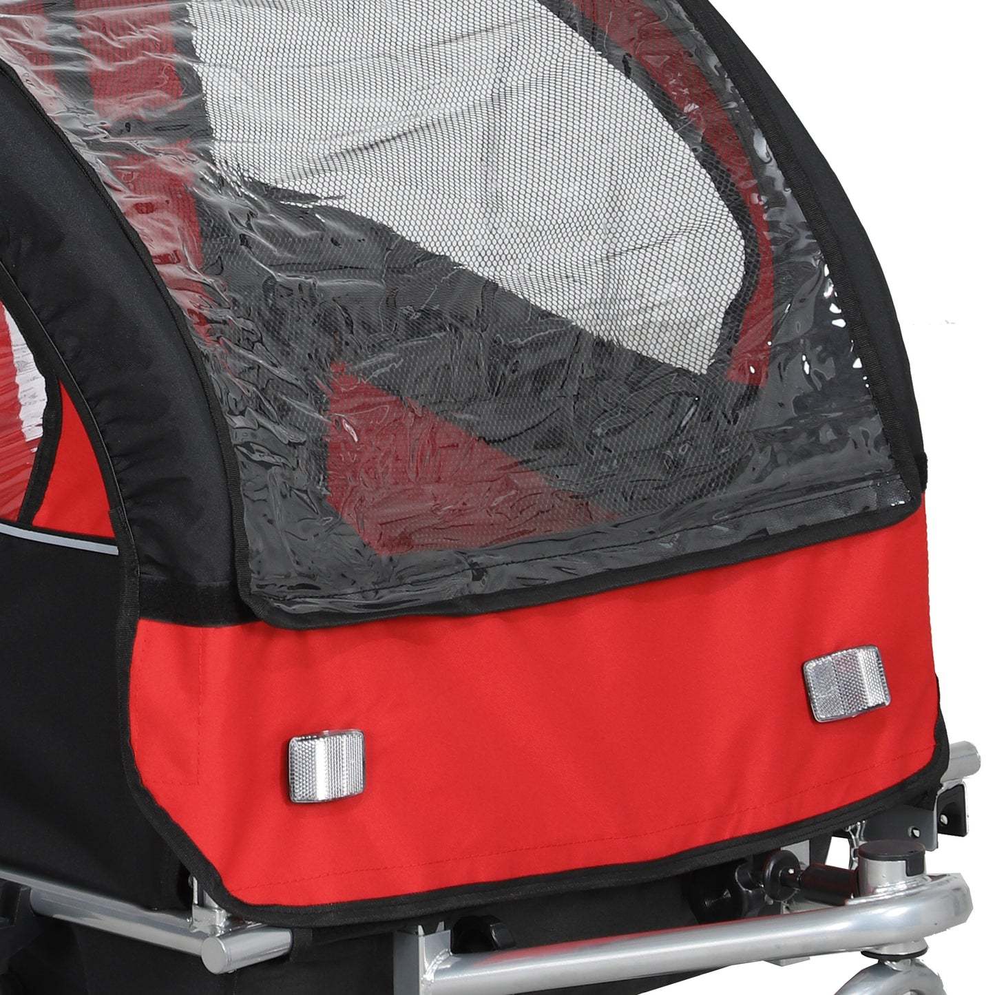 HOMCOM 2 Seat Bike Trailer with 5 Point Harness, Baby Bike Stroller with Safety Flag, Reflectors, for 18+ Months, Red