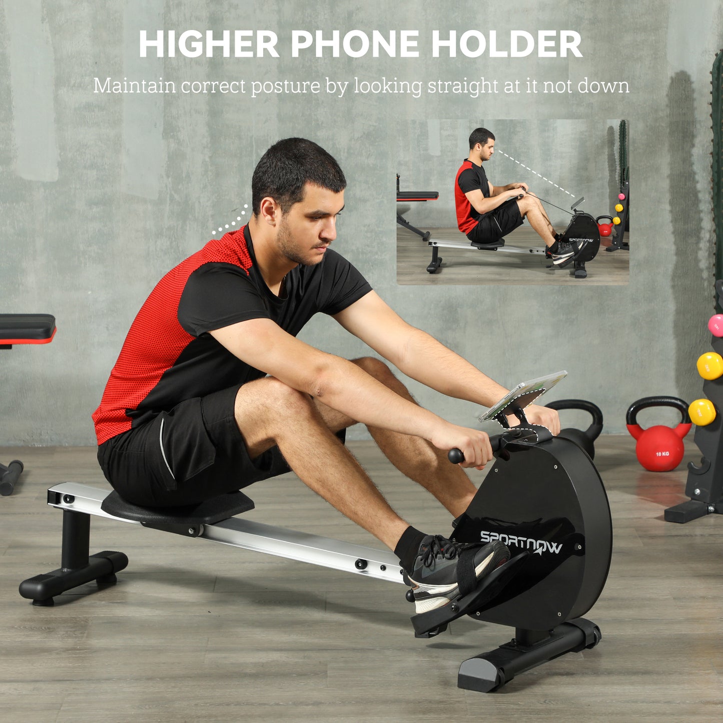 SPORTNOW Folding Rowing Machine, 16-Level Magnetic Rower Machine with Dual Aluminium Slid Rail