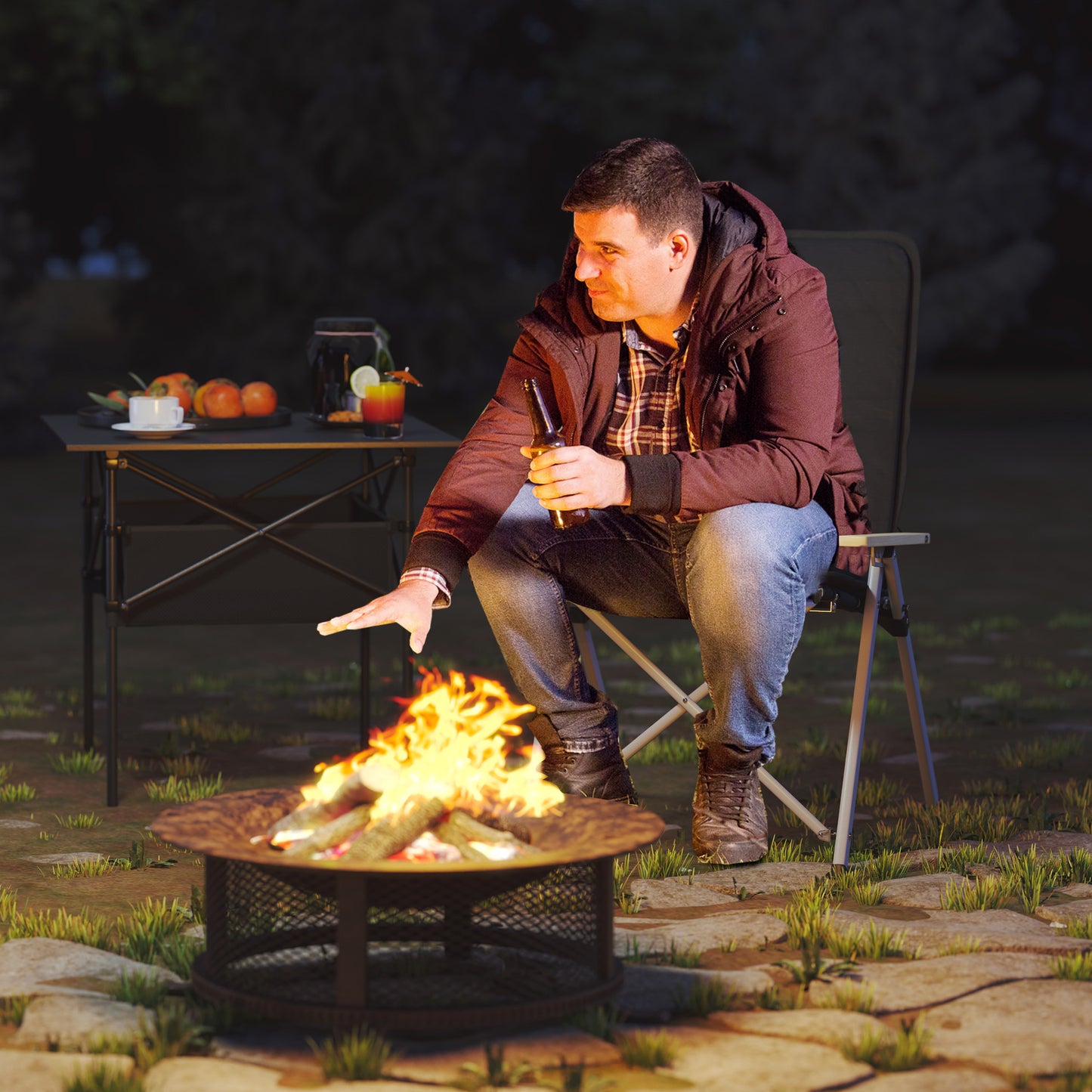 Outsunny Portable High Back Folding Camping Chair, Padded Seat with Carry Bag for Outdoor Use, Hiking, Fishing, Beach, Picnic, Black