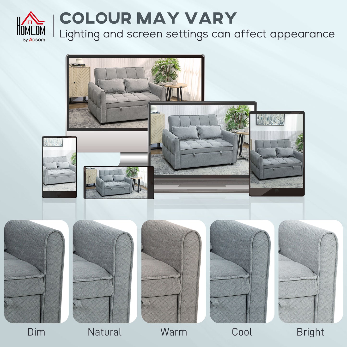 HOMCOM 2 Seater Sofa Bed, 3-in-1 Convertible Sleeper Sofa with Click-clack Adjustable Backrest and 2 Pillows, Grey
