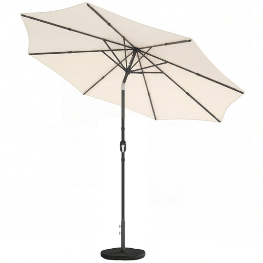 Outsunny 2.7 m Garden Parasol Umbrella with Cross Base and Sandbag, Retractable Ribs, Outdoor Table Market Umbrella, Cream White