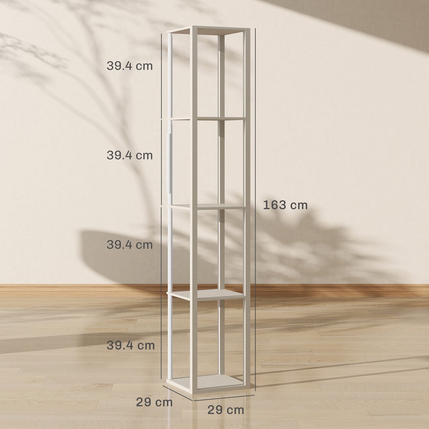 HOMCOM RGB LED Floor Lamp with Shelves, Modern Dimmable Standing Lamp, Remote Control, Adjustable Brightness & Speed for Living Room, Oak