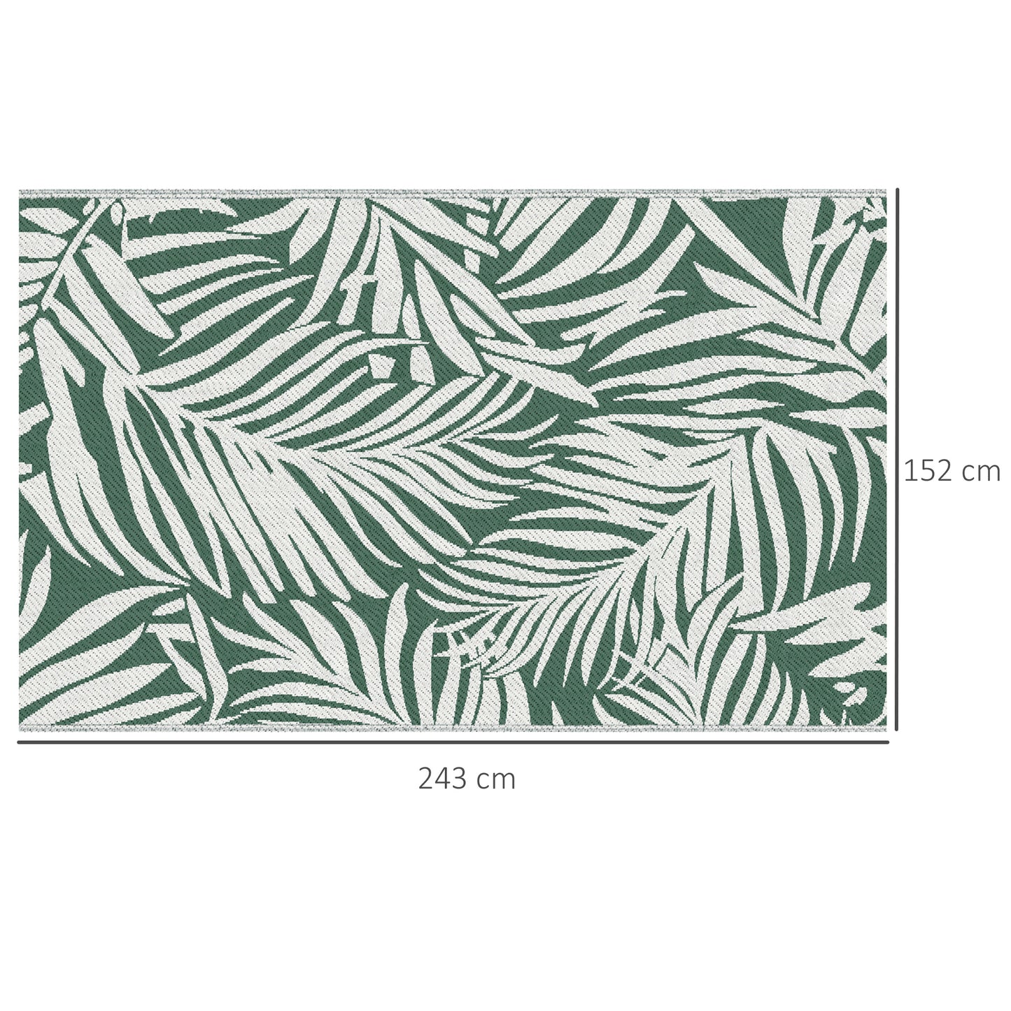 Outsunny Reversible Outdoor RV Rug, 1.5 x 2.4m Waterproof Patio Mat, Green Leaves for Garden, Beach, Camping