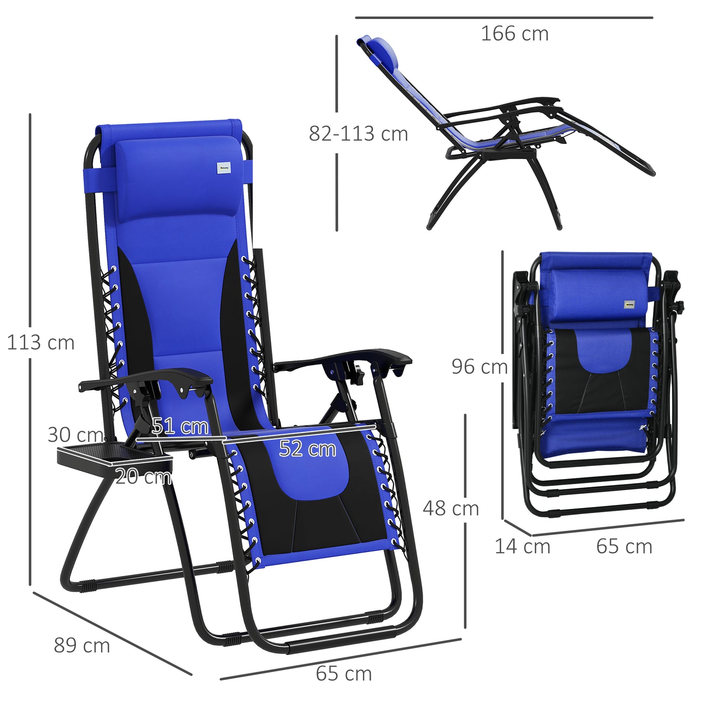 Outsunny Zero Gravity Lounger Chair, Folding Recliner with Padded Seat, Cup Holder, Cushion & Headrest for Poolside/Camping, Blue