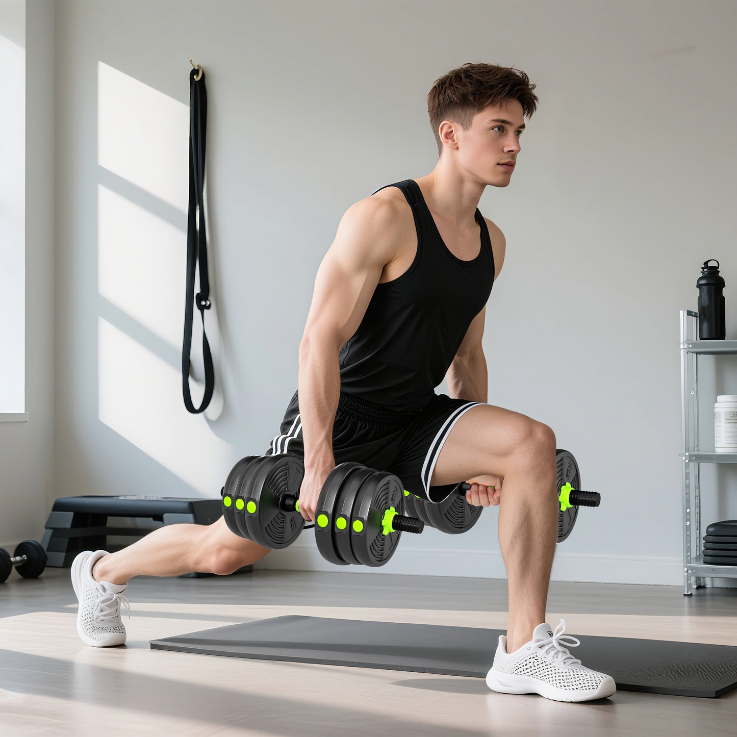 SPORTNOW 20 kg 3-in-1 Adjustable Dumbbell & Barbell Set with EZ Bar, Connecting Rod and Non-Slip Grip for Home Gym, Green