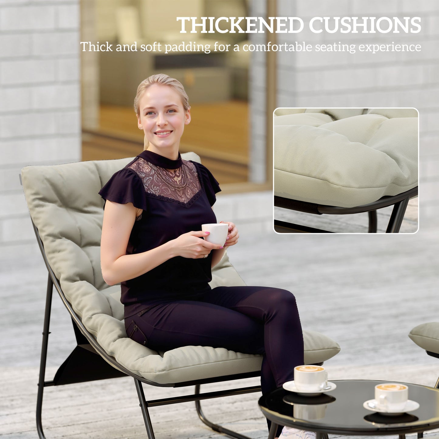 Outsunny 4 Seater Garden Furniture Set with Sofa, Chairs, Glass Table, Thick Cushions, Steel for Balcony or Poolside, Light Grey