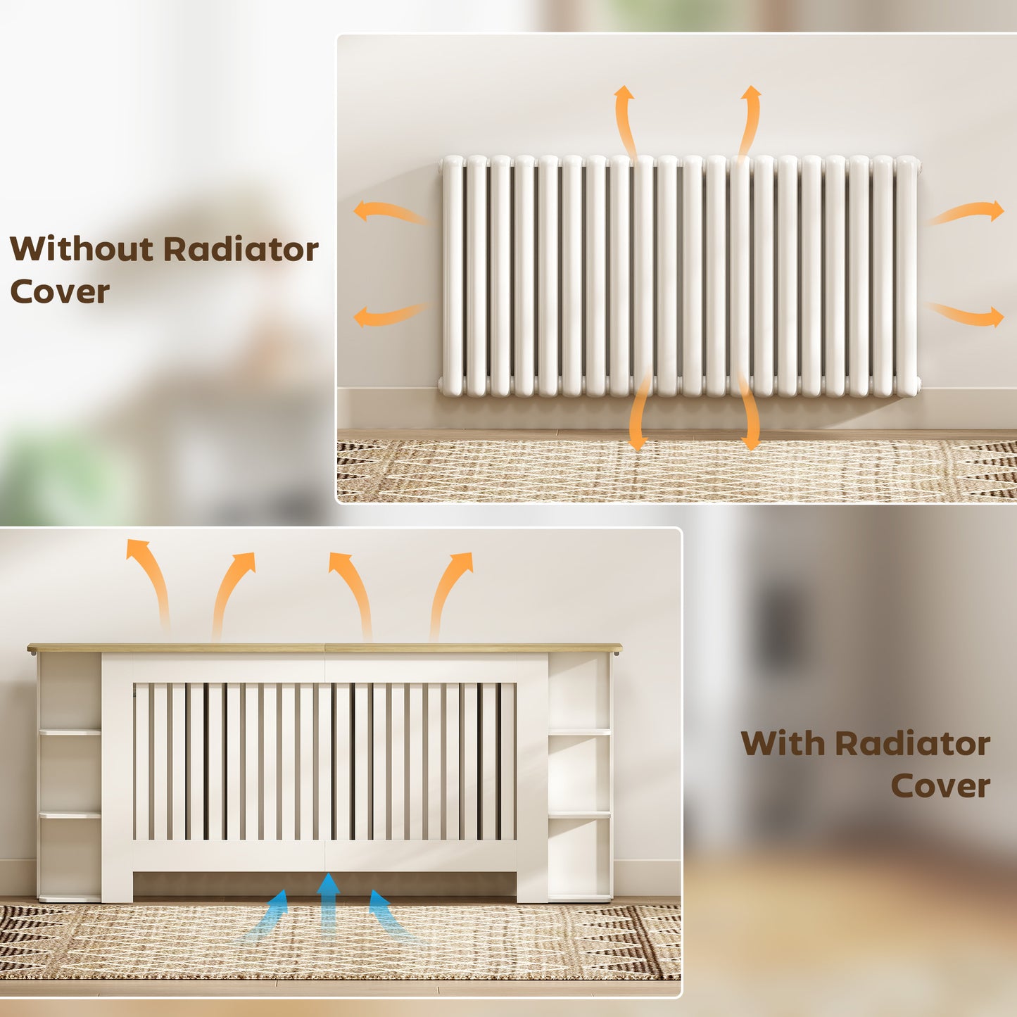HOMCOM Radiator Cover, Vertical Slatted Cabinet with Open Storage Shelves for Living Room, Extra Large, White