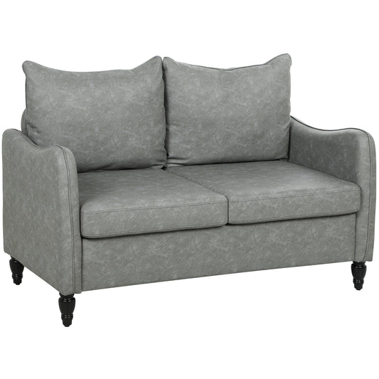 HOMCOM Faux Leather Marble-Effect Two-Seater Sofa - Grey