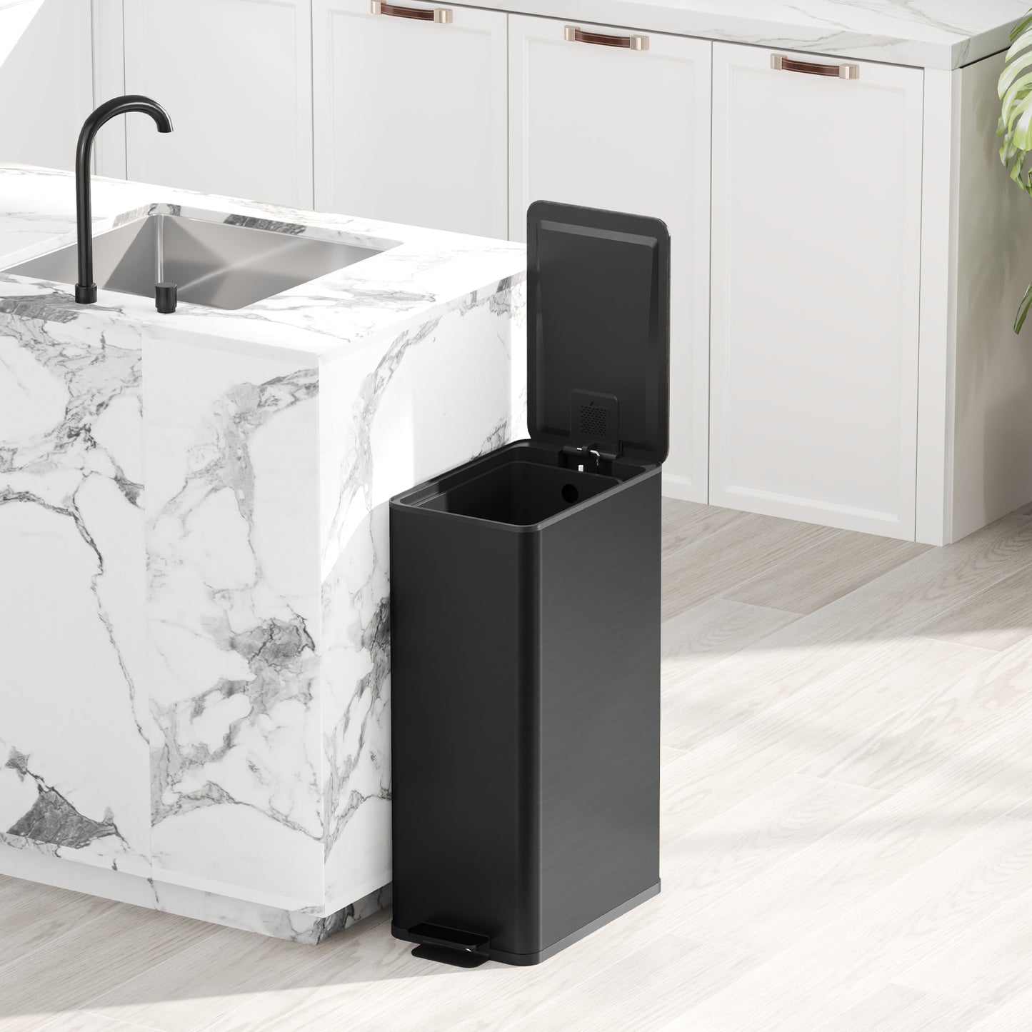 HOMCOM 20L Kitchen Pedal Bin, Slim Stainless Steel Rubbish Bin with Removable Inner Bucket, Soft-Close and Stay-Open Lid, Black