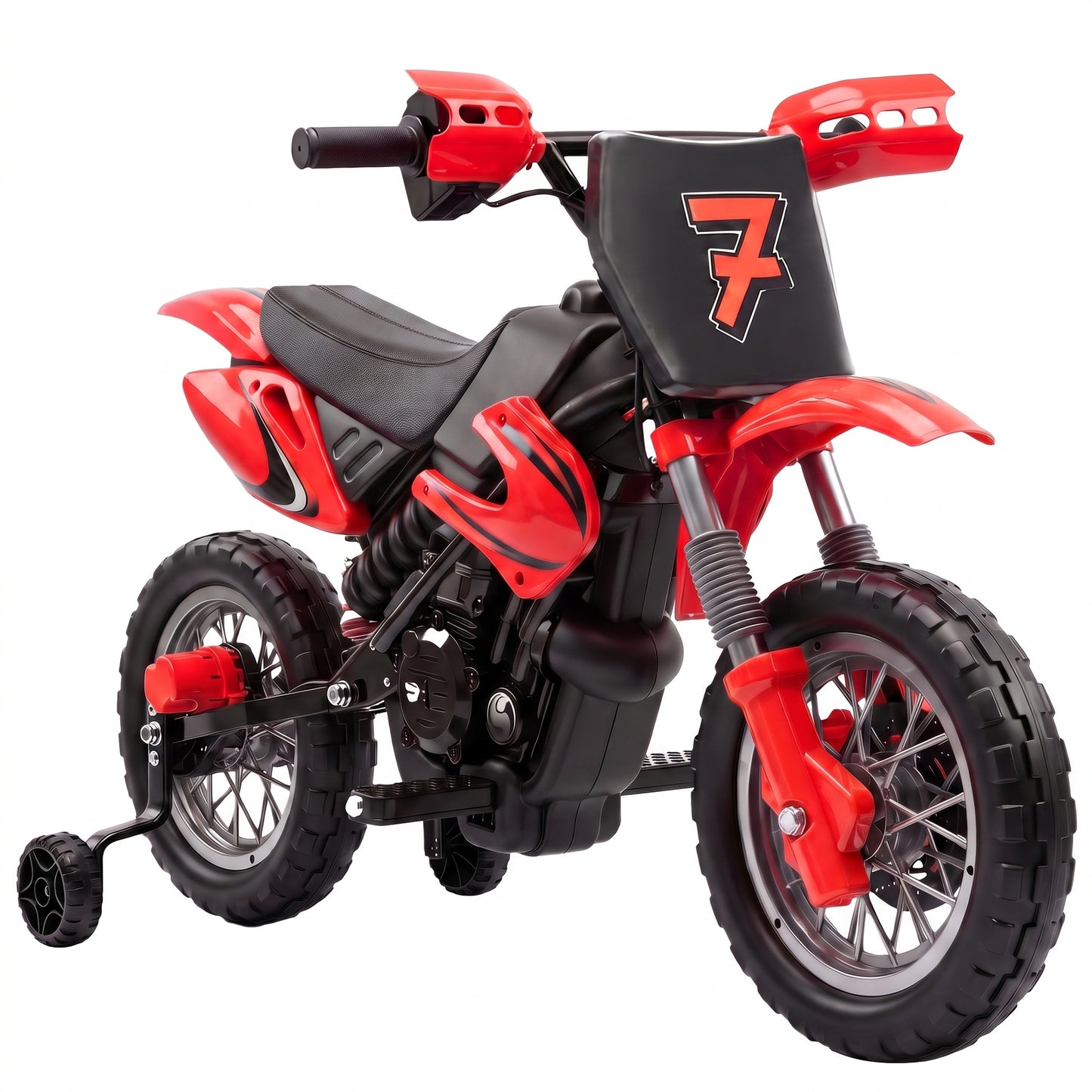 AIYAPLAY 12V Kids Electric Motorbike, Ride on Motorcycle with Dual Motors, Training Wheels, Rear Suspension for 3-6 Years, Red