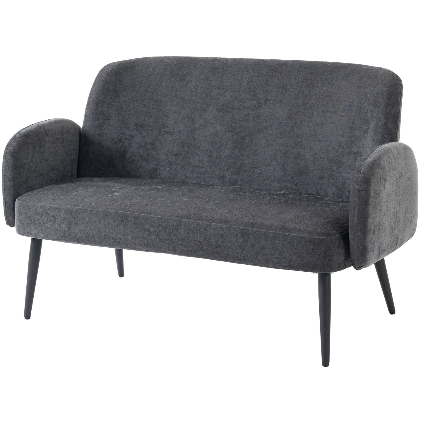 HOMCOM 132cm 2 Seater Sofa, Velvet Comfy Small Sofa Couch with Wide Seat, Thick Padding, Tapered Metal Legs, Dark Grey
