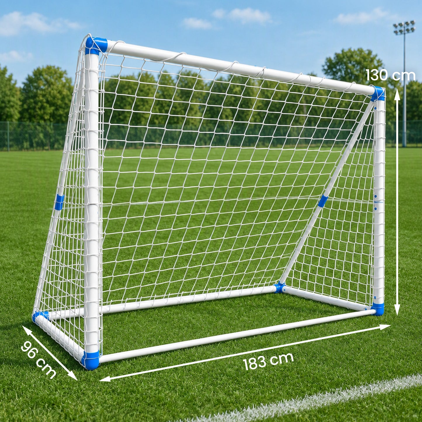 SPORTNOW Football Goal, 183 x 96 x 130 cm Foldable Practice Football Net with Ball Pump, Ground Stakes and PVC ball, White