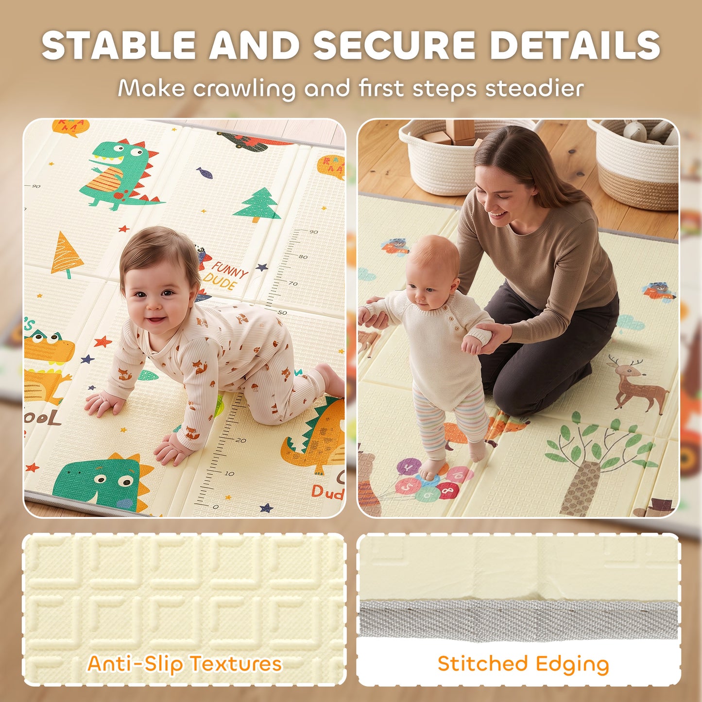 AIYAPLAY Foldable Reversible Baby Play Mat 180 x 150 cm, Waterproof, Non-Slip for Crawling and Learning, Animals & Forest Theme