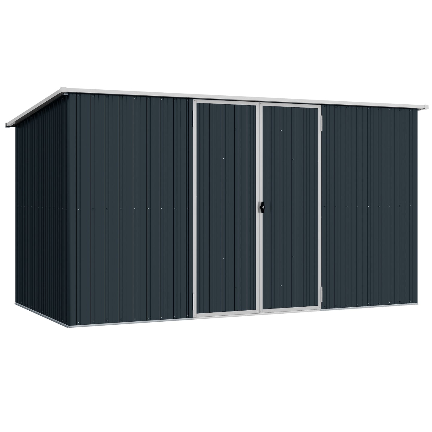 Outsunny 11x5.6ft Galvanised Steel Garden Shed with Lockable Doors and Gloves for Outdoor Patio, Garden Storage, Grey