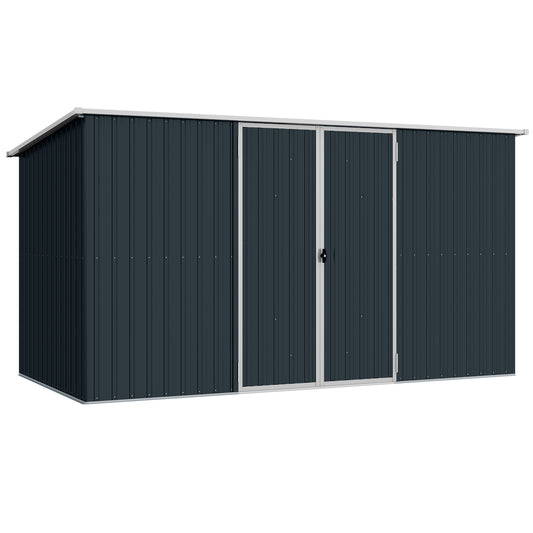 Outsunny 11x5.6ft Galvanised Steel Garden Shed with Lockable Doors and Gloves for Outdoor Patio, Garden Storage, Grey