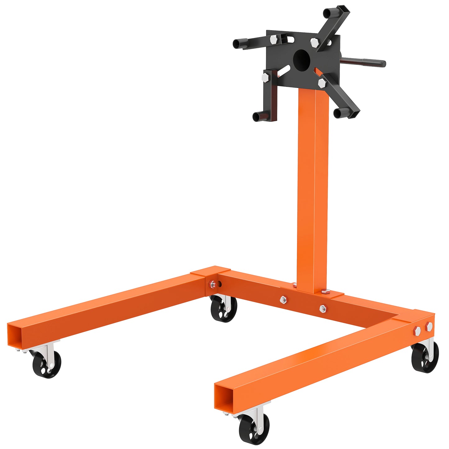 HOMCOM Engine Stand, 570 kg Rotating Head with 4 Mounting Arms, Heavy Duty Steel, Universal Wheels for Garage/Workshop, Orange