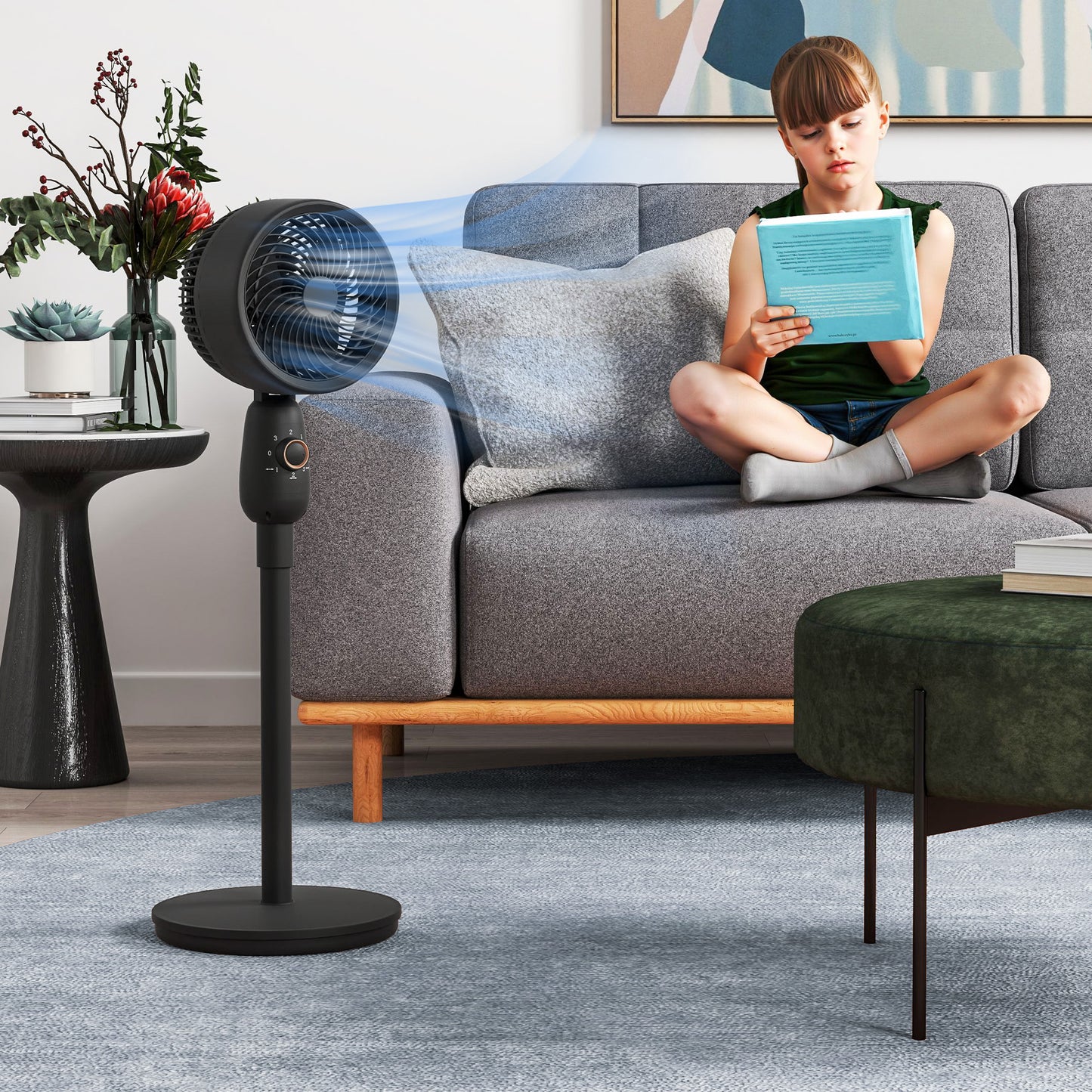 HOMCOM Pedestal Fan, 12" Floor Fan, 3 Speeds, Oscillating for Bedroom, Home & Office, Black