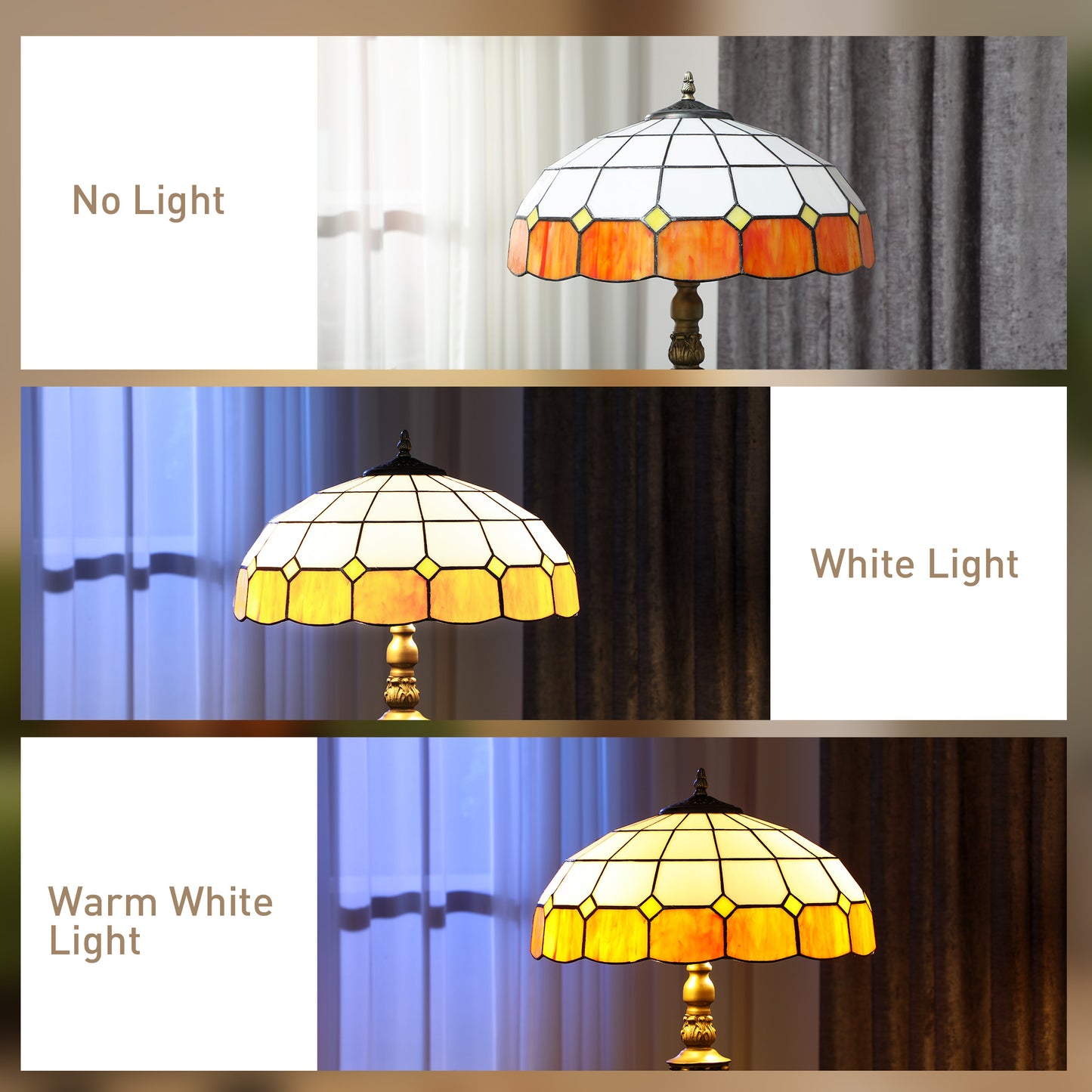 HOMCOM Tiffany-Style Floor Lamp, 152cm Vintage Standing Lamp with Stained Glass Shade, Foot Switch, Dual Sockets, Bronze Tone, Orange