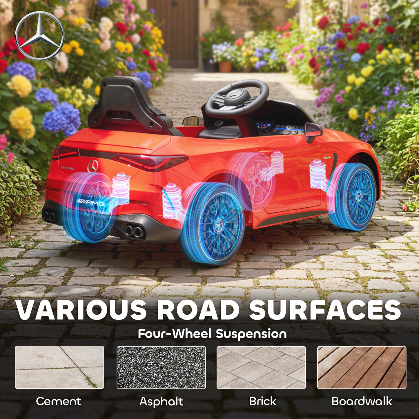 AIYAPLAY Licensed Mercedes AMG Kids Electric Car, 12V Ride On Car with Dual Motors, Remote Control for 3-6 Years, Red