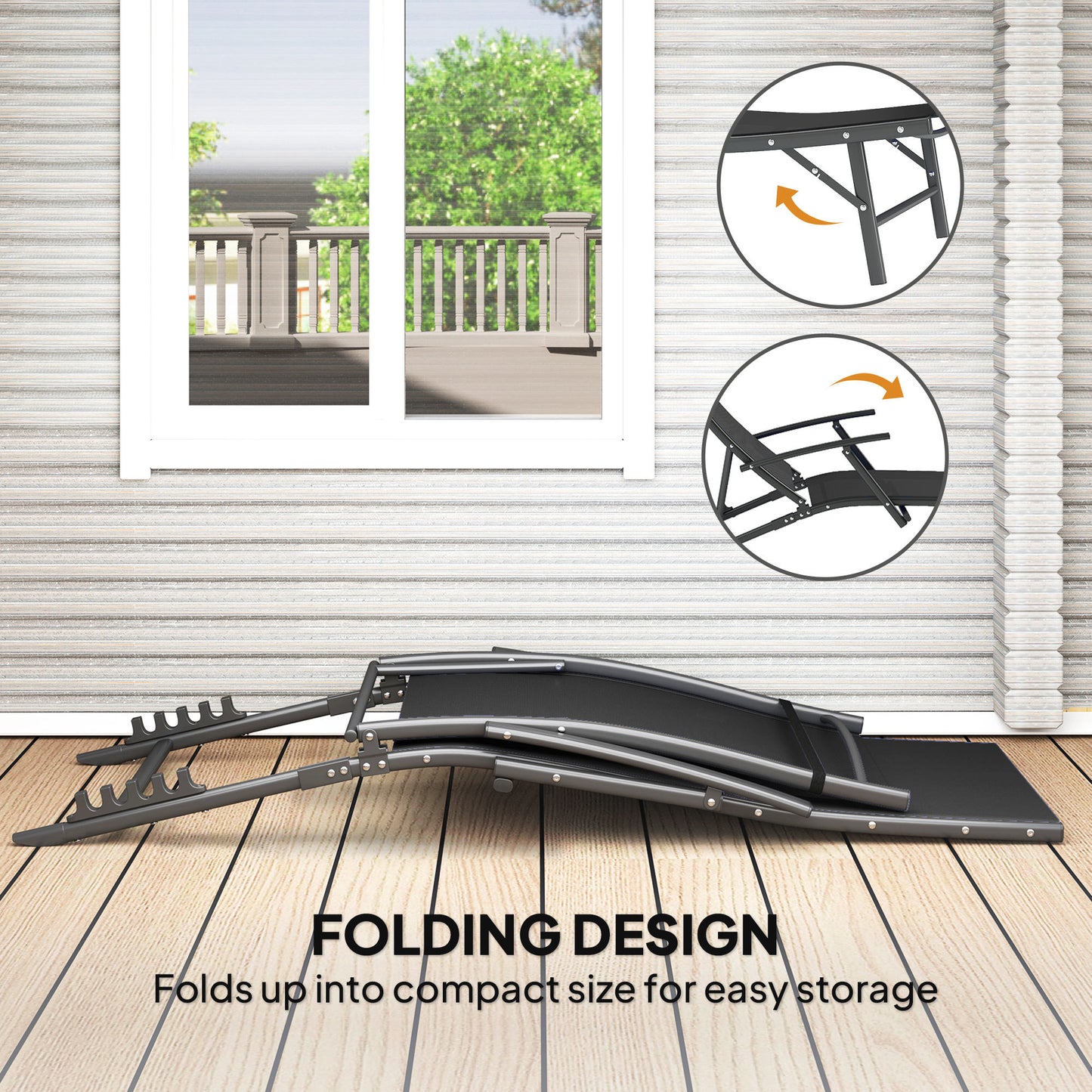 Outsunny Set of 2 Folding Sun Loungers, 4-Position Adjustable Garden Chairs with Armrests, Black