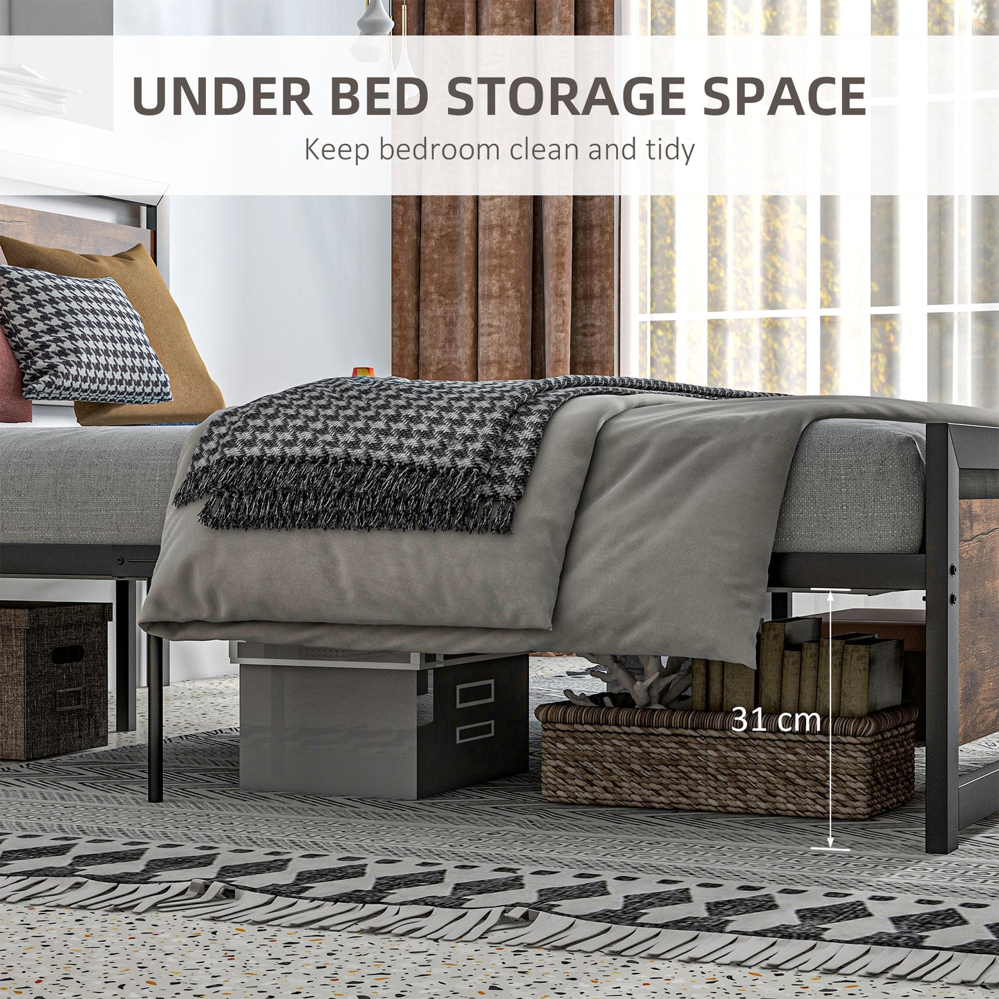 Full Bed Frame Twin Size Metal Bed w/ Headboard, Footboard, No Box Spring Needed