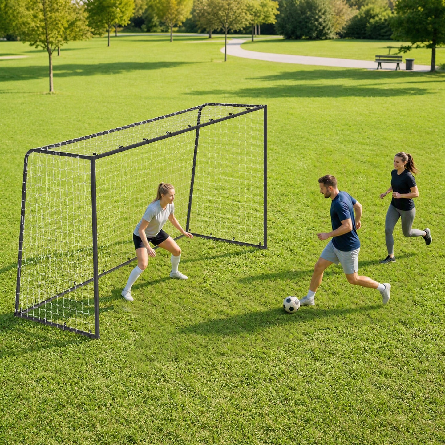 SPORTNOW Football Goal, 10 x 6.5ft Football Net with Ground Stakes and Metal Frame, Training Equipment for Indoor Outdoor Play