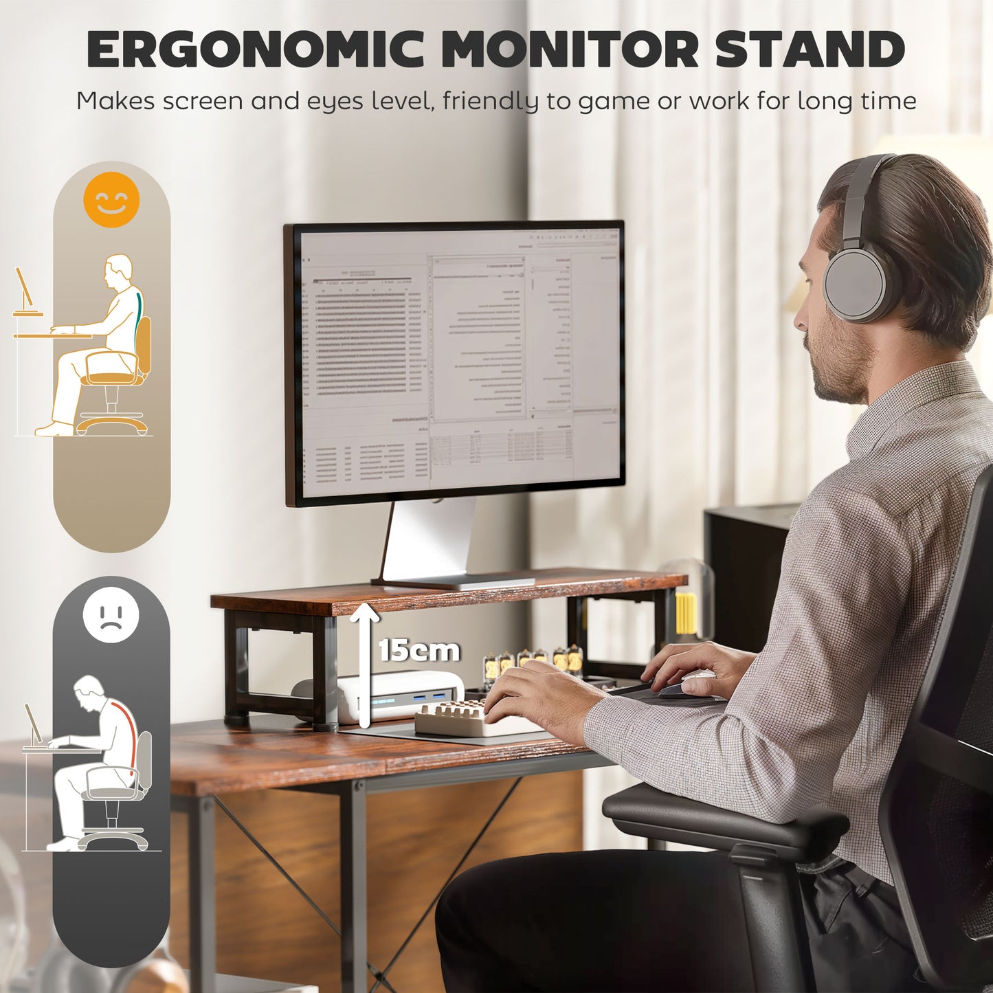 HOMCOM 168cm Reversible L-Shaped Desk, Corner Computer Desk with Shelf & Storage Bag, Rustic Brown