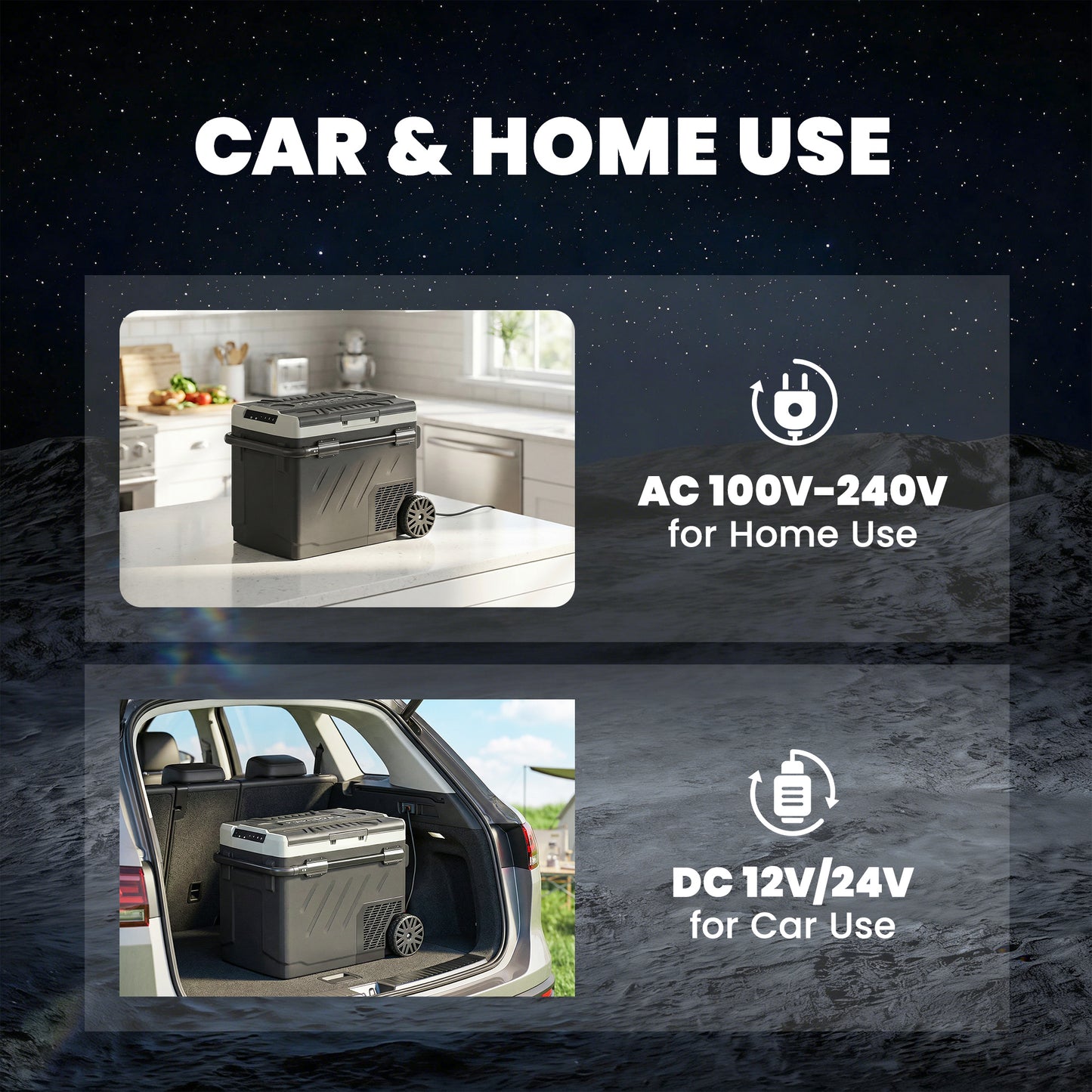 Outsunny 49L Compressor Car Fridge Freezer, Dual Zone Camping Refrigerator with App Control, Telescopic Handle, -20°C-20°C