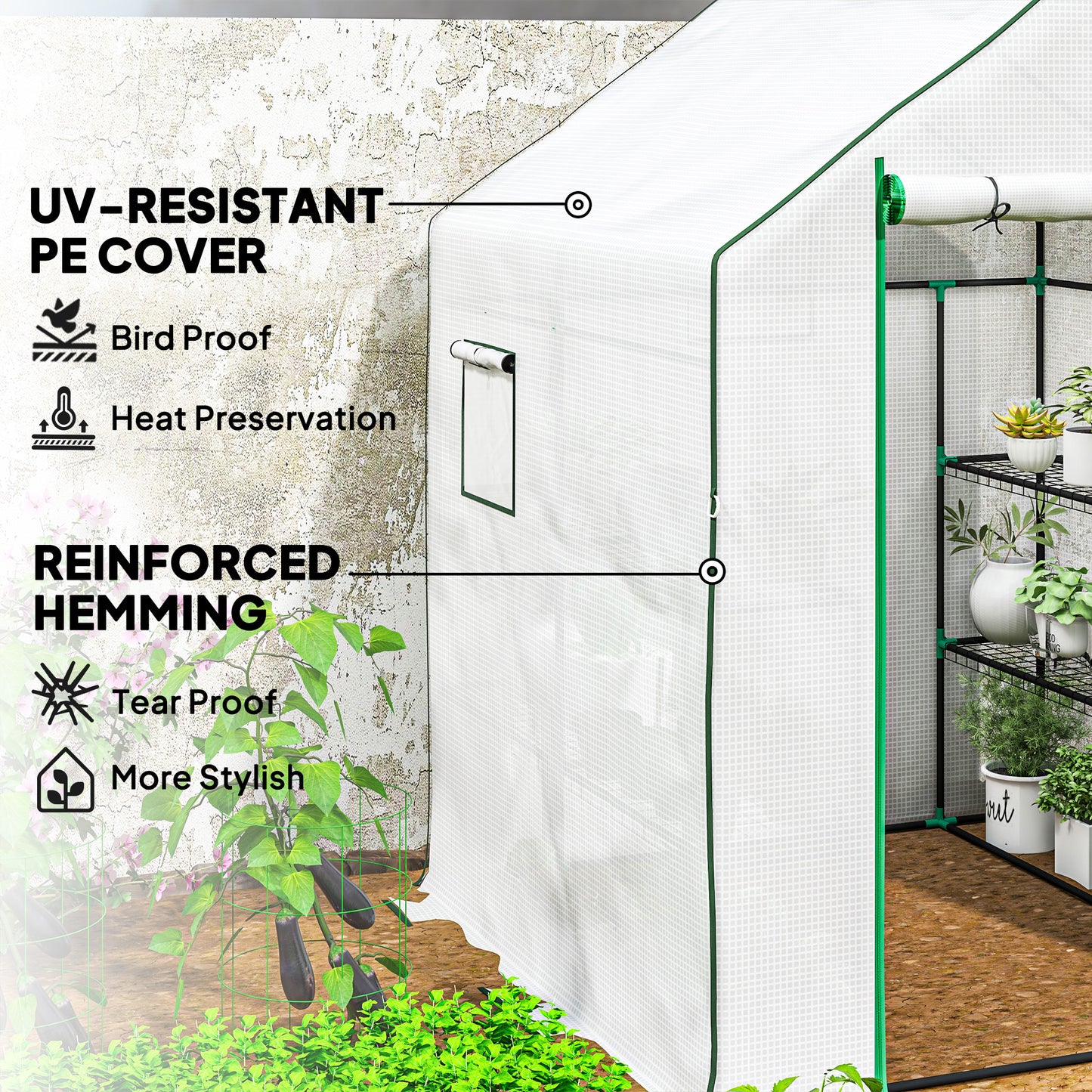 Outsunny 143 x 140cm Walk-In Greenhouse, with Accessories - White