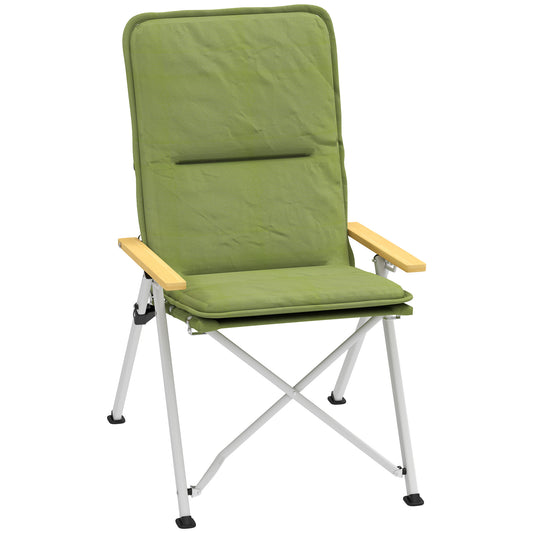 Outsunny Portable High Back Folding Camping Chair for Adults with Padded Seat & Carry Bag, Outdoor Recliner for Hiking & Picnic, Green
