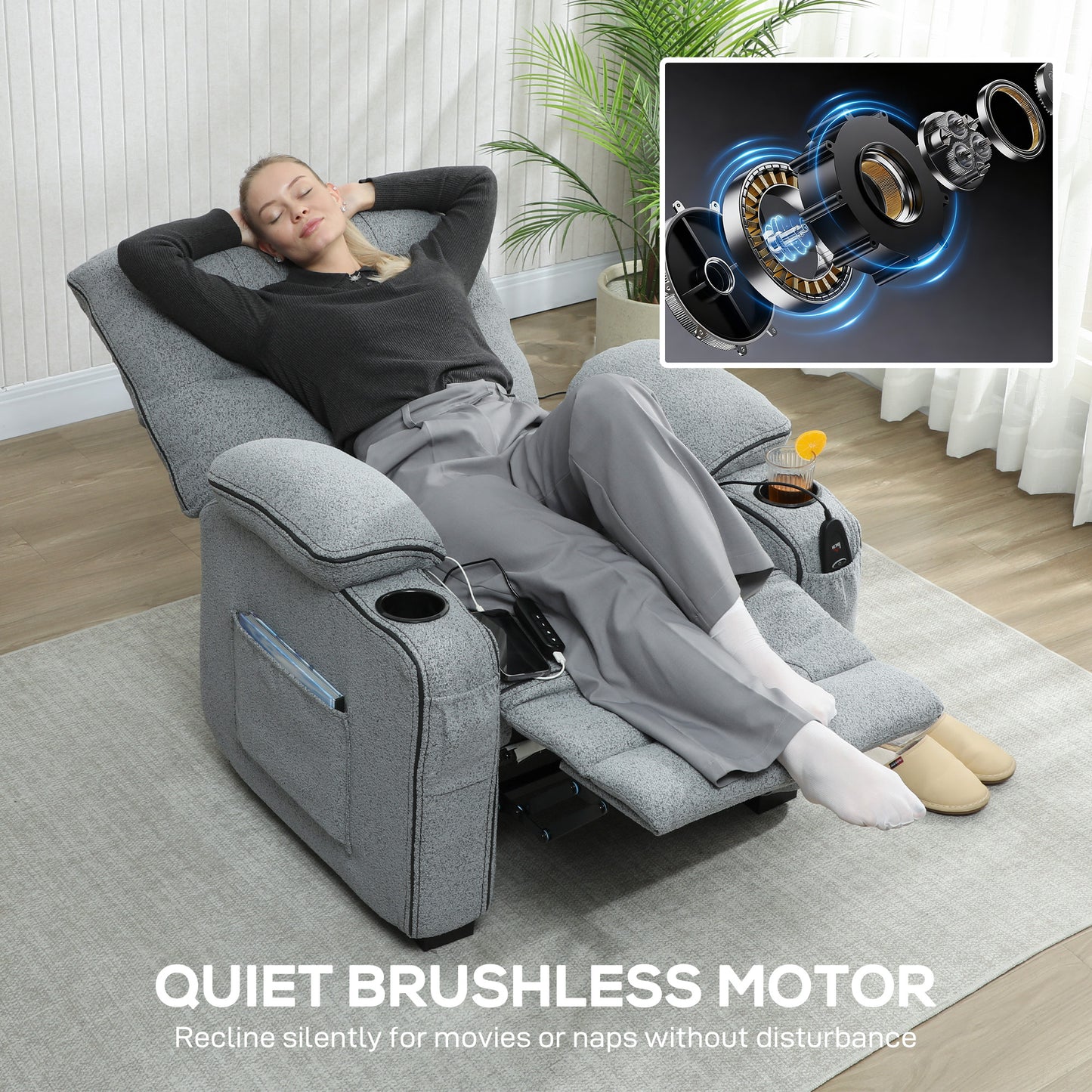 HOMCOM Electric Massage Recliner Chair Velvet Grey