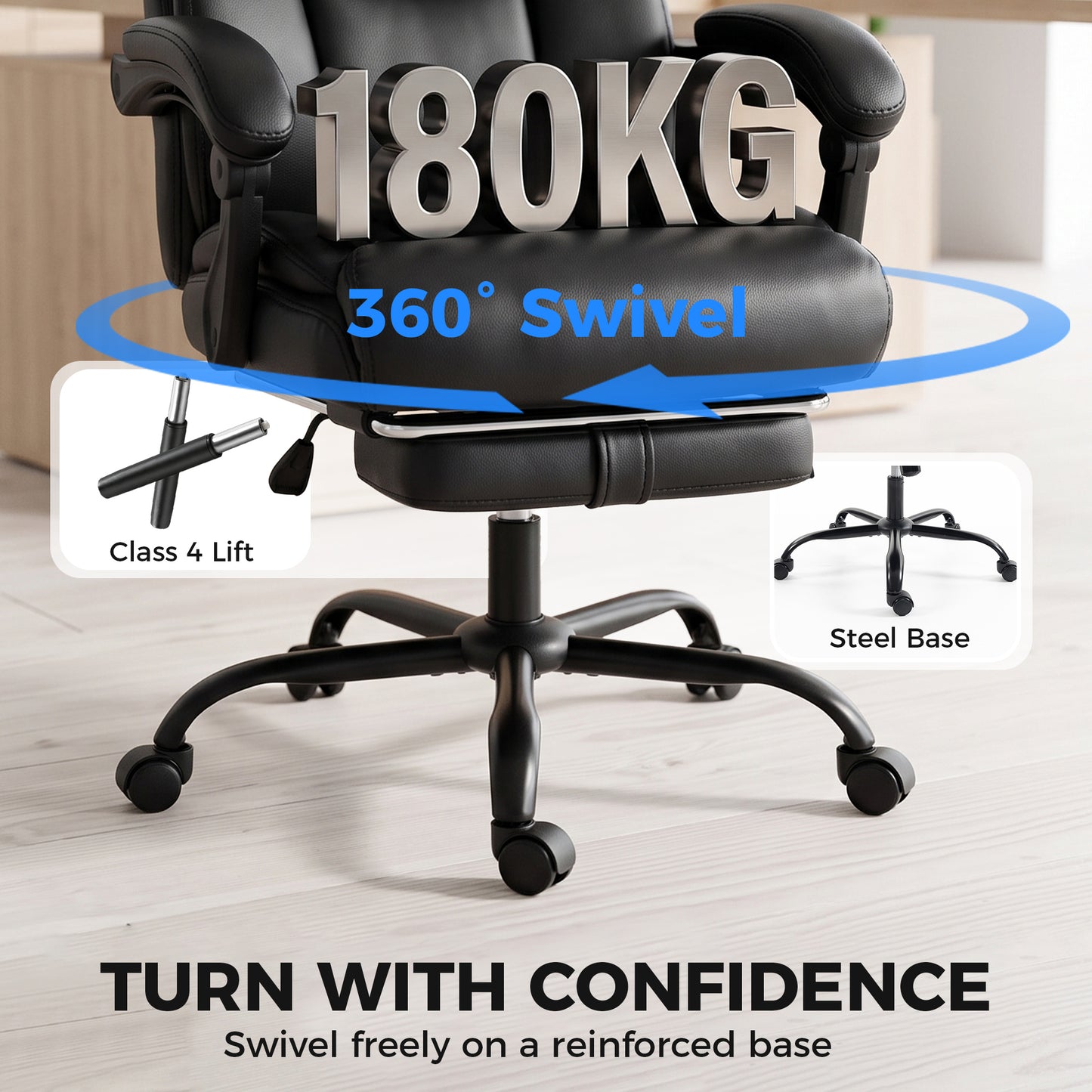 HOMCOM Executive Office Chair, 180kg Big and Tall PU Desk Chair with Linked Armrests, Black