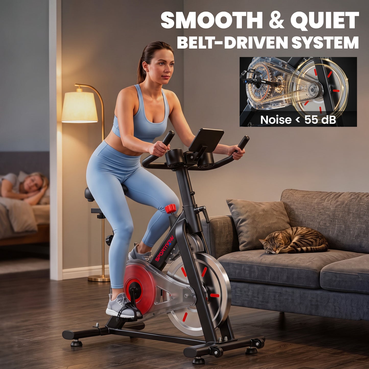 SPORTNOW Exercise Bike for Home Gym with Smart APP, Magnetic Resistance, Adjustable Seat & Handlebars, LCD Display, Wheels