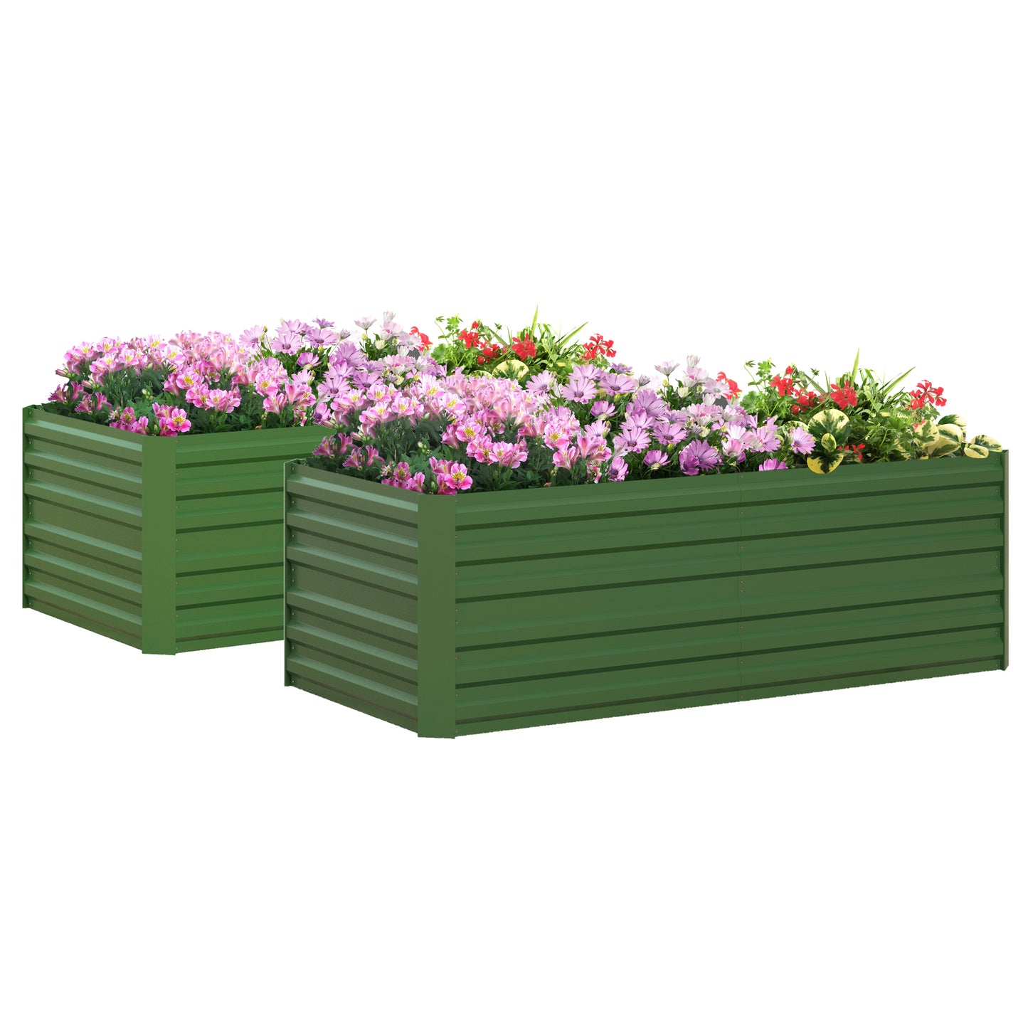 Outsunny Set of 2 Raised Beds, Galvanised Steel Planters for Vegetables, Plants, Flowers & Herbs, 180 x 90 x 59 cm, Green