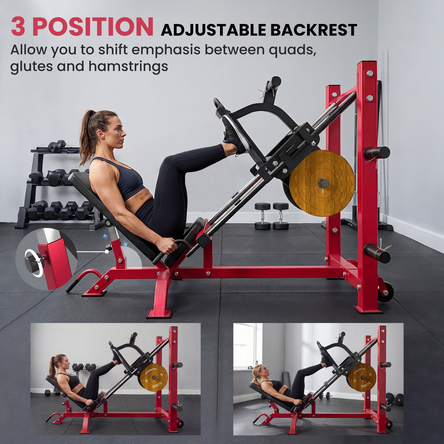 SPORTNOW Leg Press Machine with Wheels and Calf Block, Adjustable Squat Machine for Home Gym, 455KG Capacity